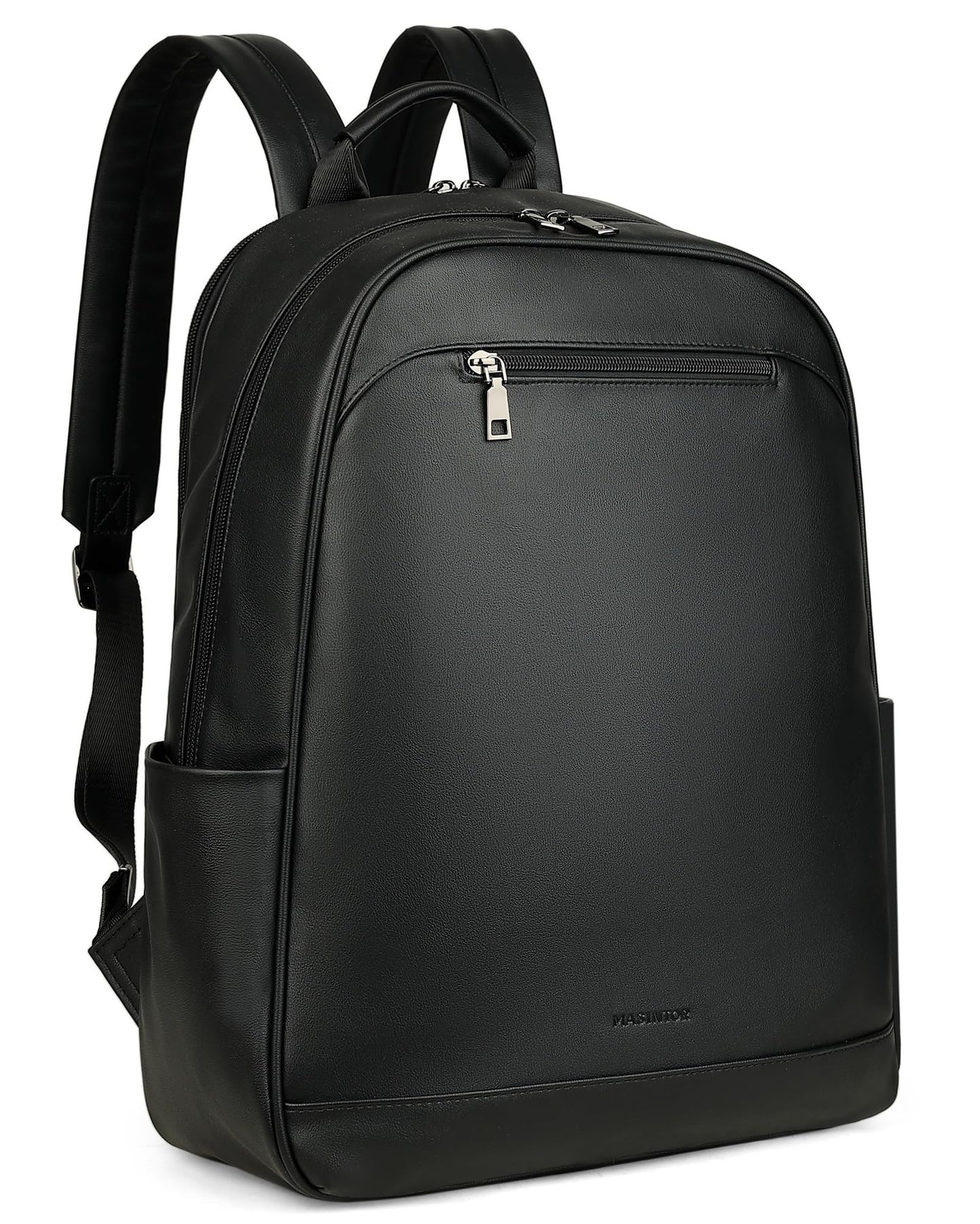 MASINTOR 15.6 inch Leather Laptop Backpack Purse for Women, Designer Travel and Work Bag with Laptop Compartment Black