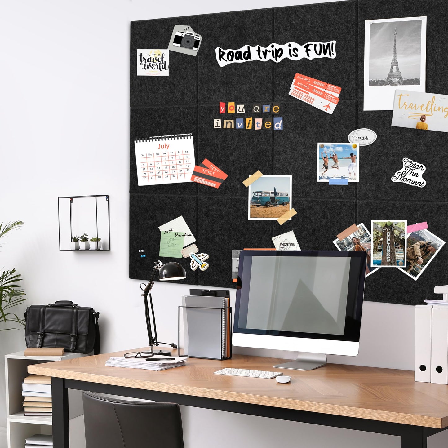 AKTOP Black Cork Bulletin Board 47"x35", 12 Pack Removable Felt Cork Board Tiles for Wall, Large 48 x 36 Bulletin Board Notice Pin Board for Office, School & Home, 48 Safe Adhesive Tabs, 20 Pushpins