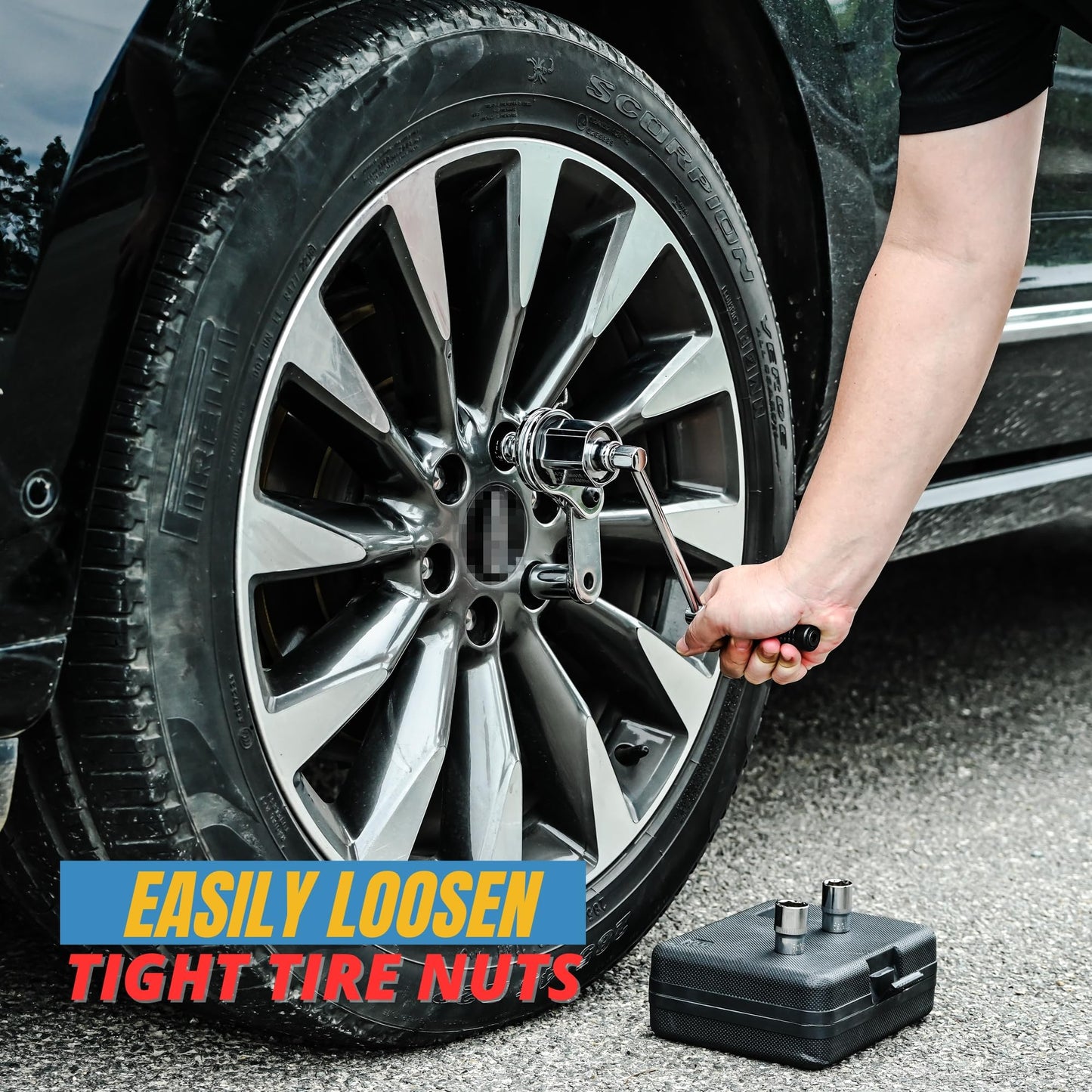Torque Wrench, Portable Wrench Sockets Set, Lug Nut Remover, Multiplier Set 1/2” DR w/ 3 Sockets, Labor Saving Hand Lug Nut Wrench Kit (Max 680N/M, Upgraded 8-Point)