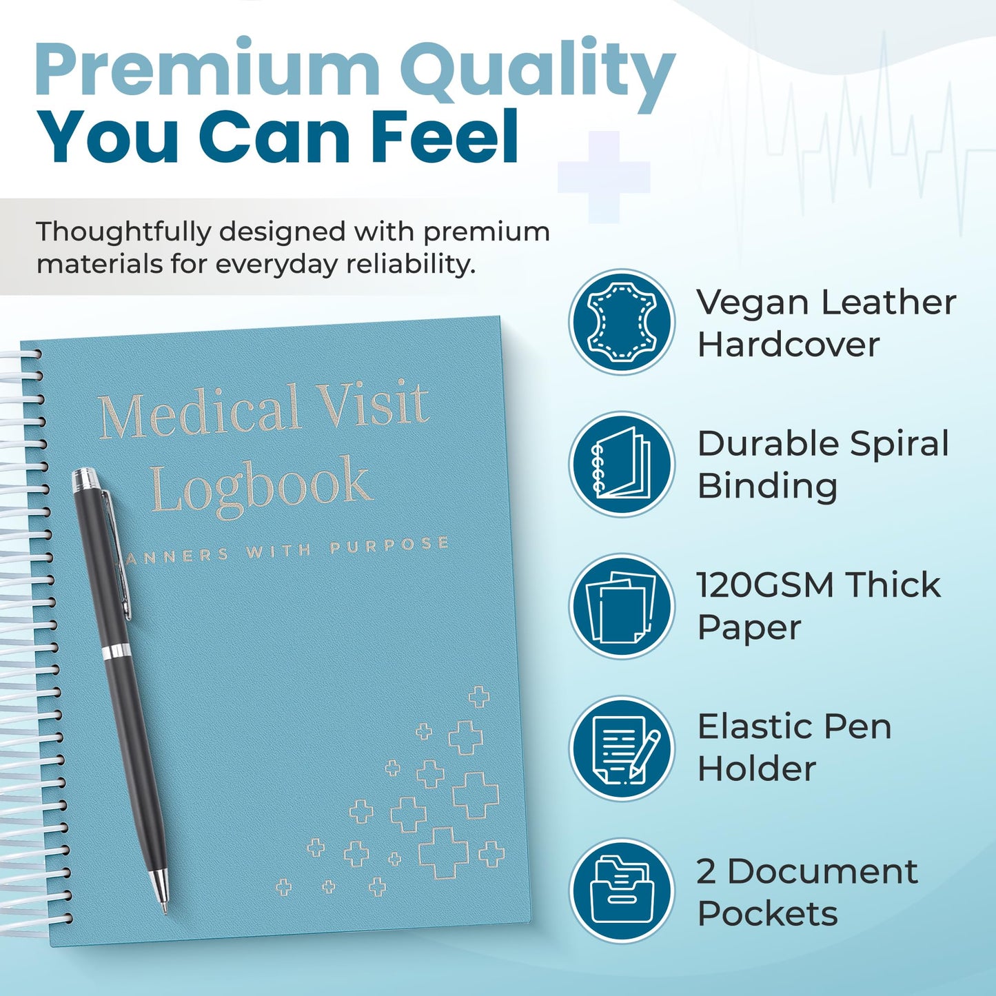 Planners With Purpose B5 Medical Visit Logbook - Large Spiral Bound Medical Planner & Health Journal for Chronic Illness, Doctor Appointments, Symptom Tracking, Medications & Medical History Organizer
