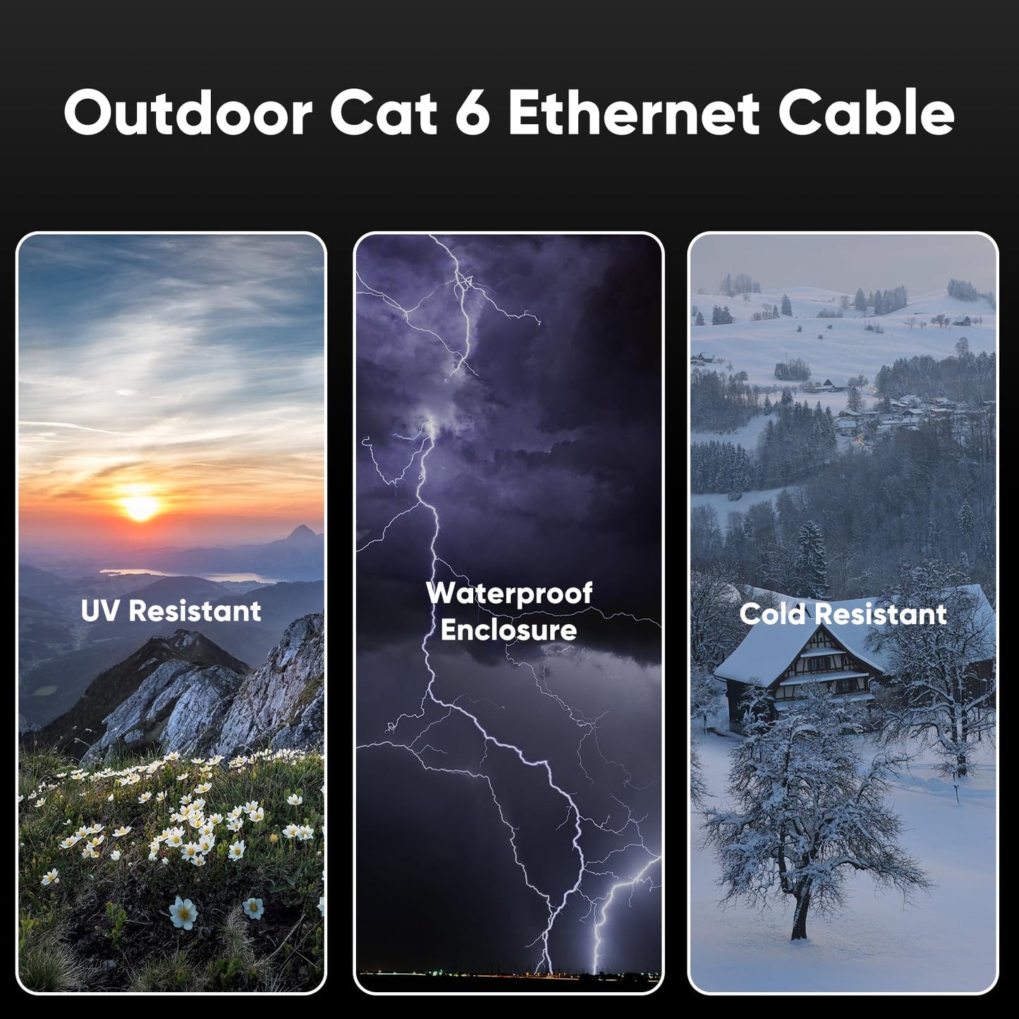 Cat 6 Outdoor Ethernet Cable 300 ft, 24AWG 10Gbps Internet Network Cable Waterproof Direct Burial LLDPE UV Jacket, LAN Cable Cord with 60 Ties Support Cat6 Cat5e Cat5, CCA, UTP for PC