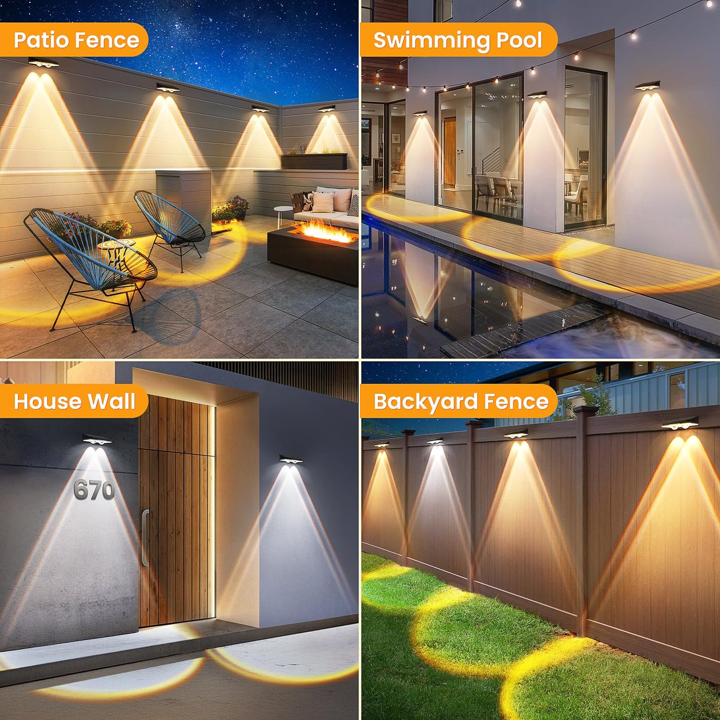 Solar Fence Lights, 8 Pack Claoner 50LM Waterproof Solar Light Outdoor, Dual LED with Lens, Backyard Lights for Wall, Step, Pool, Railing