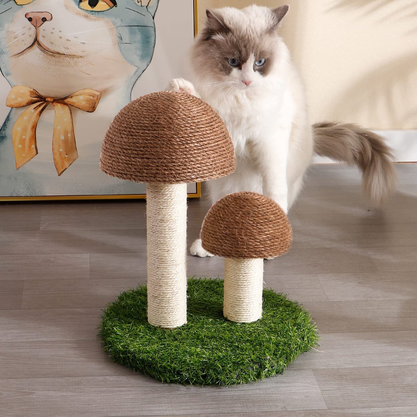 Lihaobm Cat Scratching Post - Mushroom Cat Scratcher Featuring with Natural Sisal Caps Scratch Pole and Sturdy Base for Kittens & Small Cats - Brown