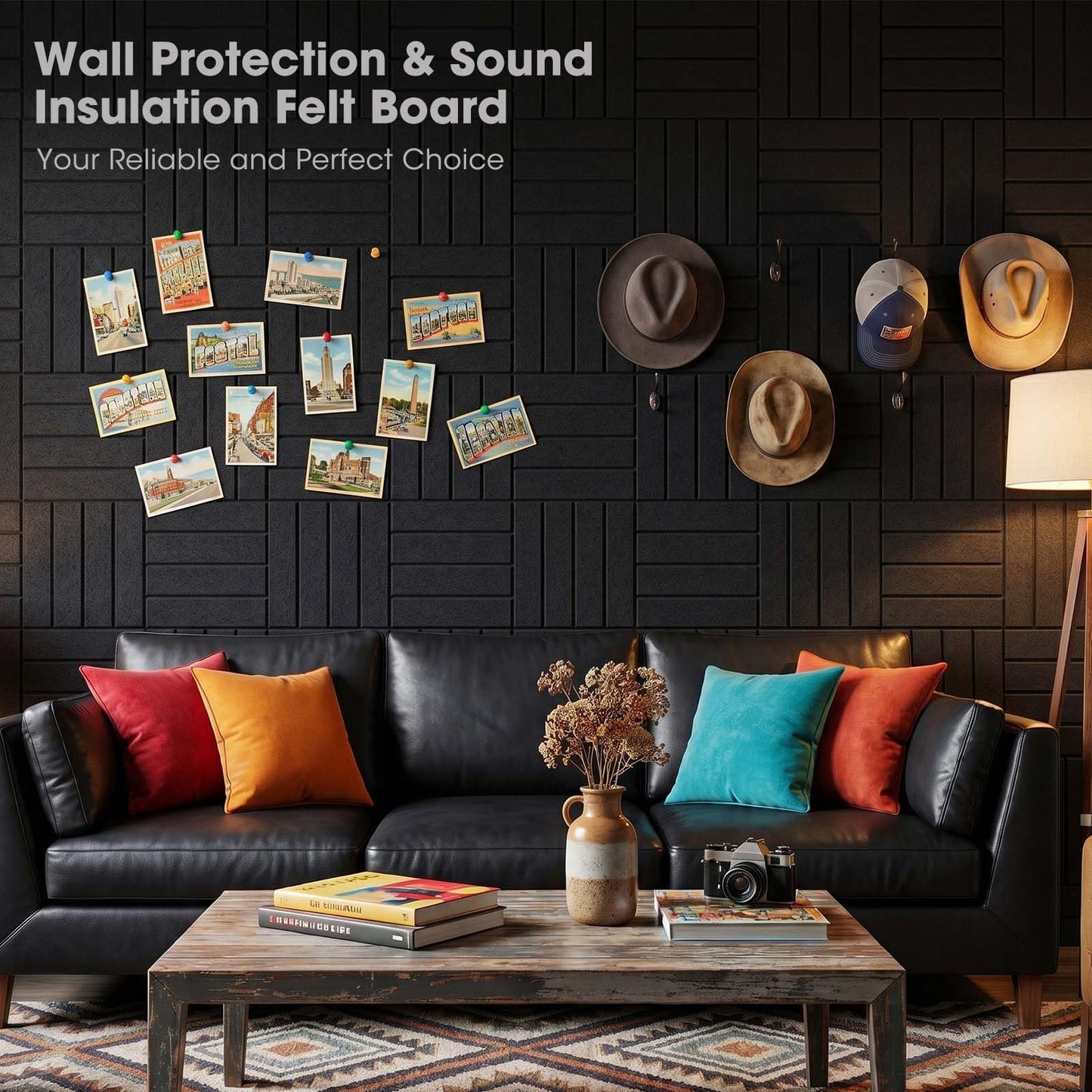 MQAAUP 9mm Thick Acoustic Foam Panels, 12 Pack Cork Board for Wall, 60" x 36" Door Soundproofing, with 60 PCS Safe Removable Adhesive Tabs, for Walls for Home Office Classroom (12, Black)