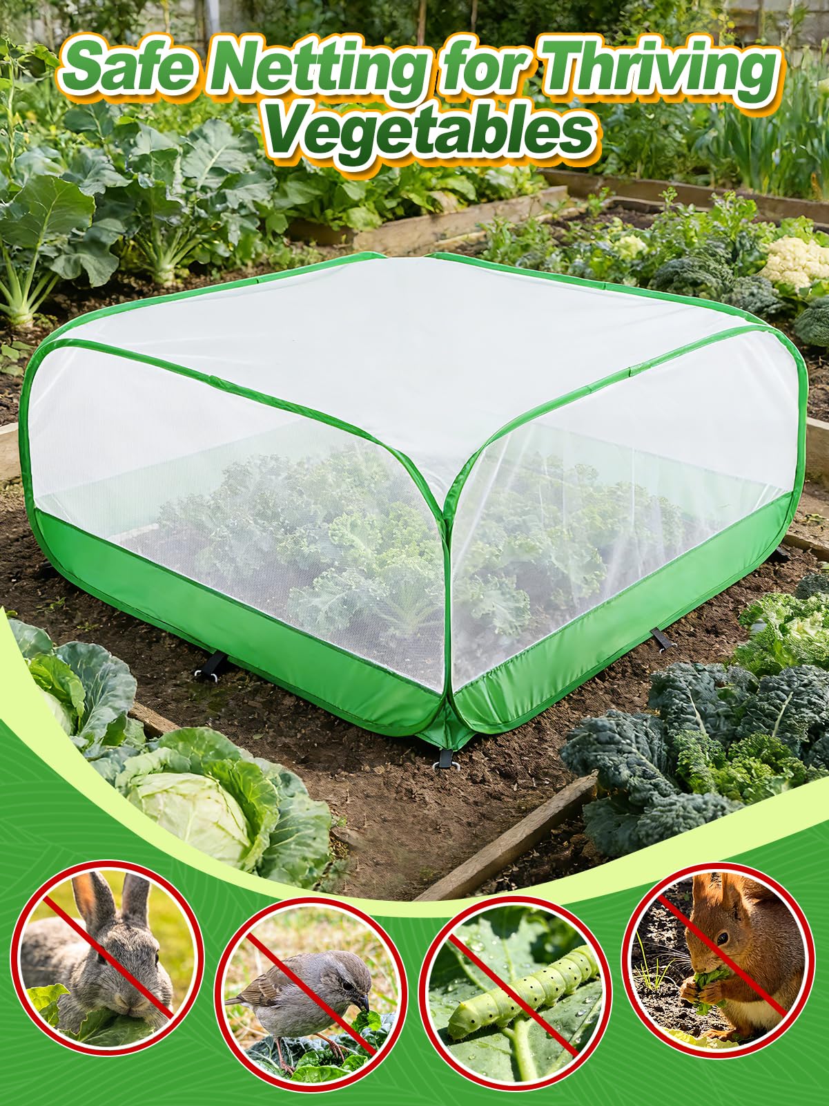 Upgraded Garden Netting - 3.3 × 3.3 × 1.65 FT Plant Covers Net for Square Raised Garden Bed, Ultra Fine Garden Mesh Netting Protection from Bird Pest Barrier Net Row Cover for Plant Fruit Vegetable