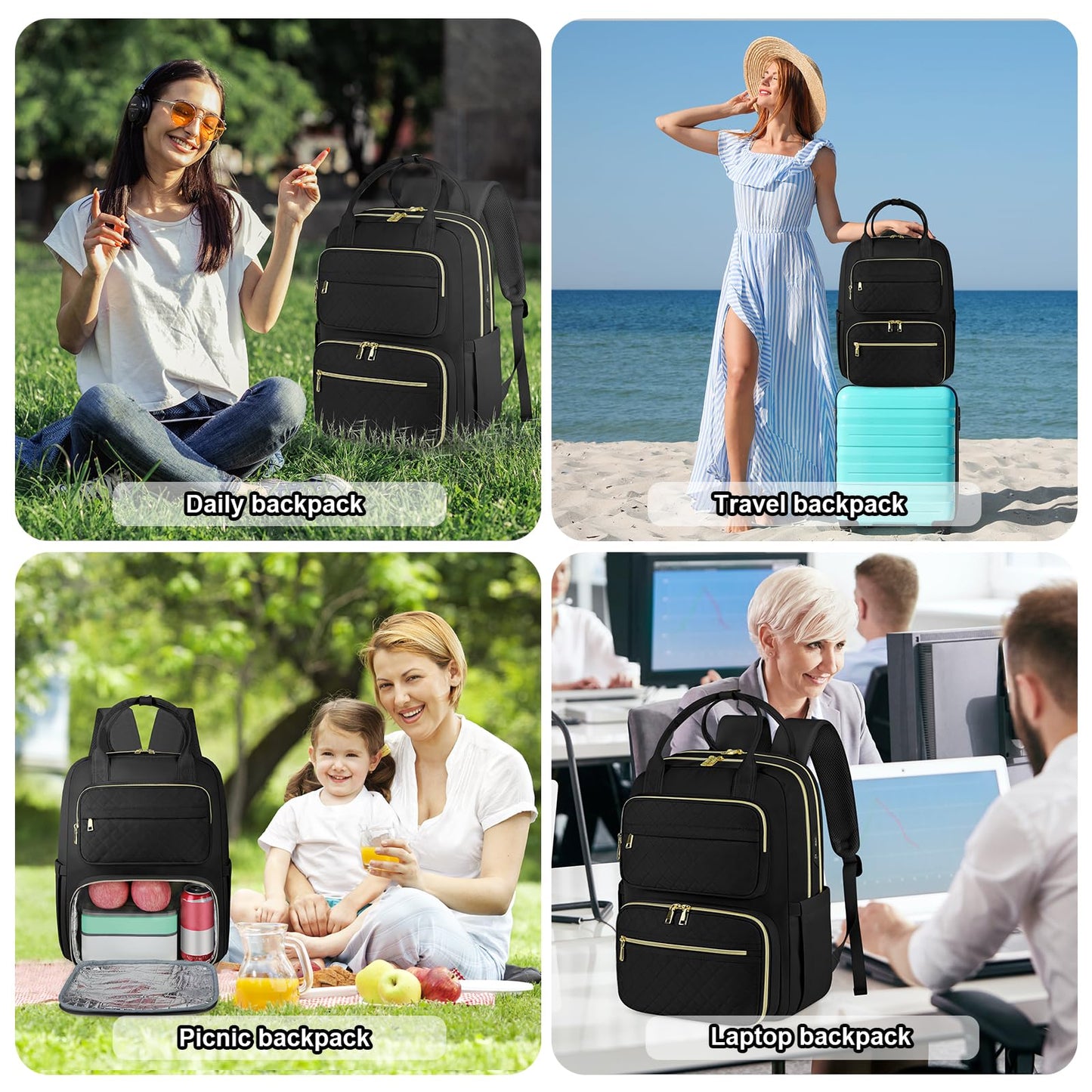 Lunch Backpack for Women Men 15.6 in Laptop Backpack with Insulated Bag Travel Backpack TSA Approved for Business School