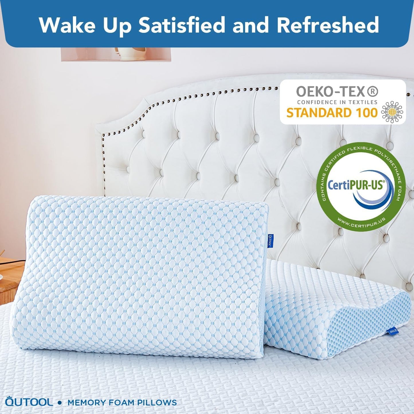 QUTOOL Neck Pillow for Sleeping,Memory Foam Pillow with Dual Height Adjustable Cooling Contour Pillow for Side,BackSleepers,Balanced Support & Breathable Comfort,CertiPUR-US & Oeko-TEX Certified