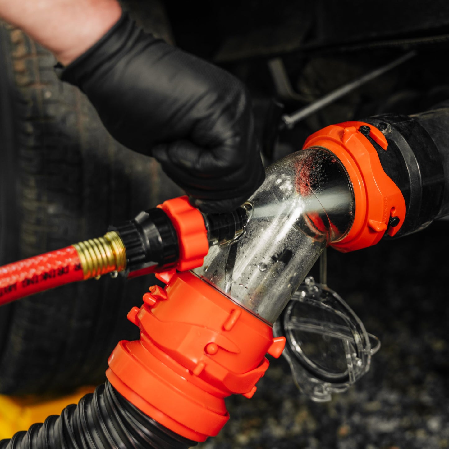 Camco Rhino Blaster — Camper Holding Tank and RV Portable Waste Tank Rinser — Provides Thorough RV Tank Cleaning — Features a Backflow Preventer & 45-Degree Clear Elbow Adapter (39080)