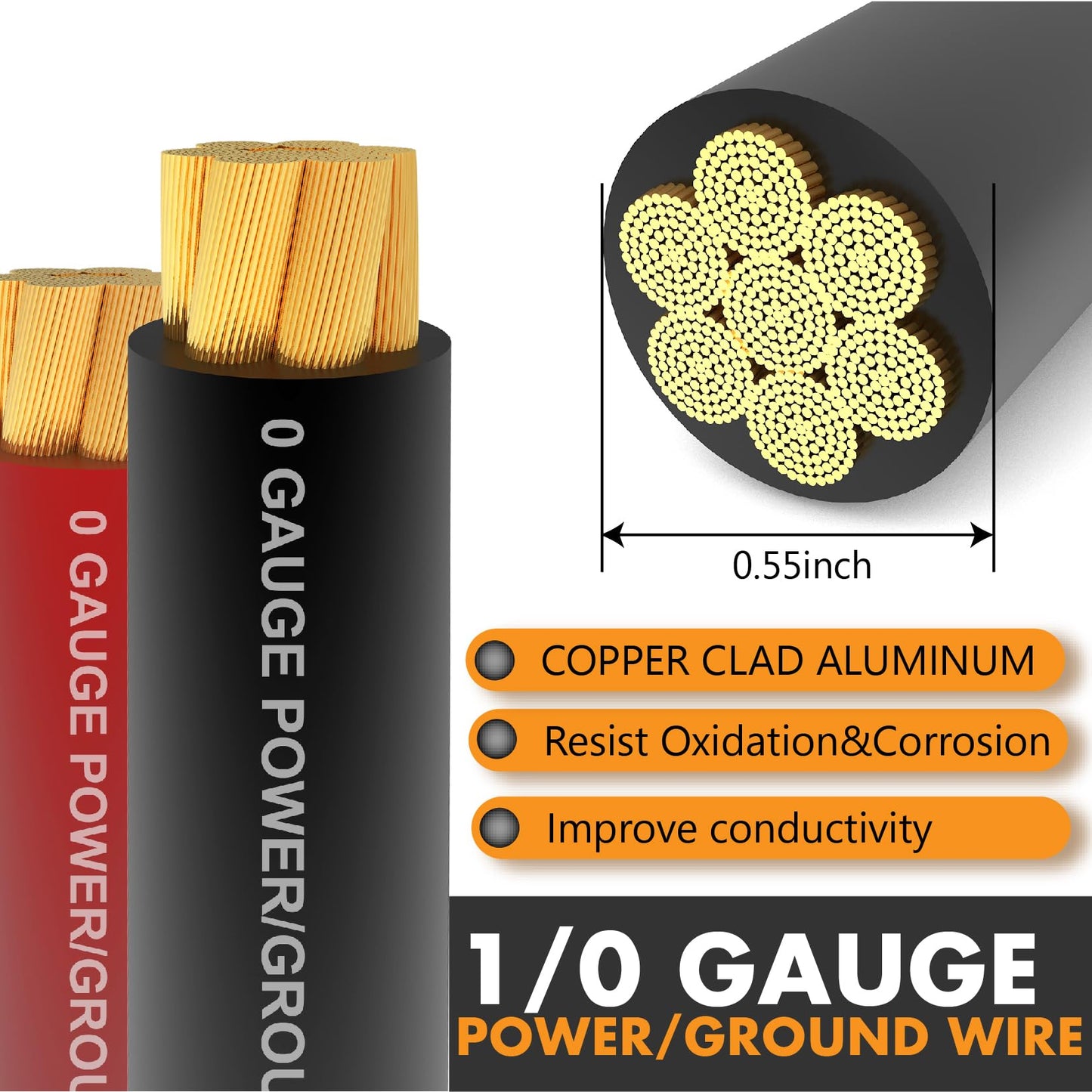 0 Gauge Wire,Car Amplifier Power Ground Wire Kit,Battery Cable,Automotive Wire, Welding Cable, Primary Wiring, Amp Install Wiring Kit with Lugs Terminal ANL Fuse Heat Shrink Tube and Loom Cable Sleeve