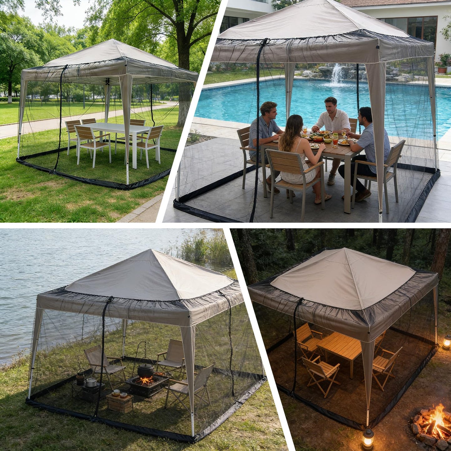 Patio Umbrellas Netting, 10' x 10' Gazebo Mosquito Netting, Otdoor Canopy Umbrella Screen, Hanging Mesh Tent with Double Zipper Door & Adjustable Rope & Weighted Bottom (Only Mosquito Net)