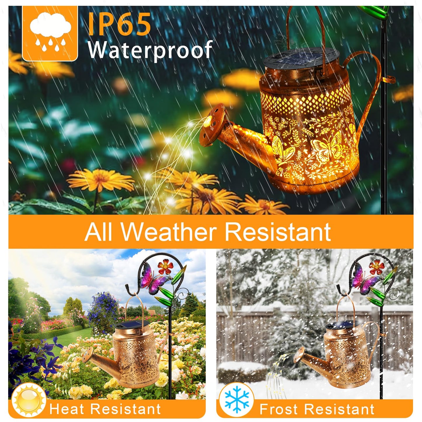 Solar Powered Butterfly Watering Can Lights Waterproof Outdoor Garden Decor with Shepherd Hook Hanging Patio Lights for Yard, Porch, Backyard Perfect Gardening & Birthday Gift for Women, Mom, Grandma