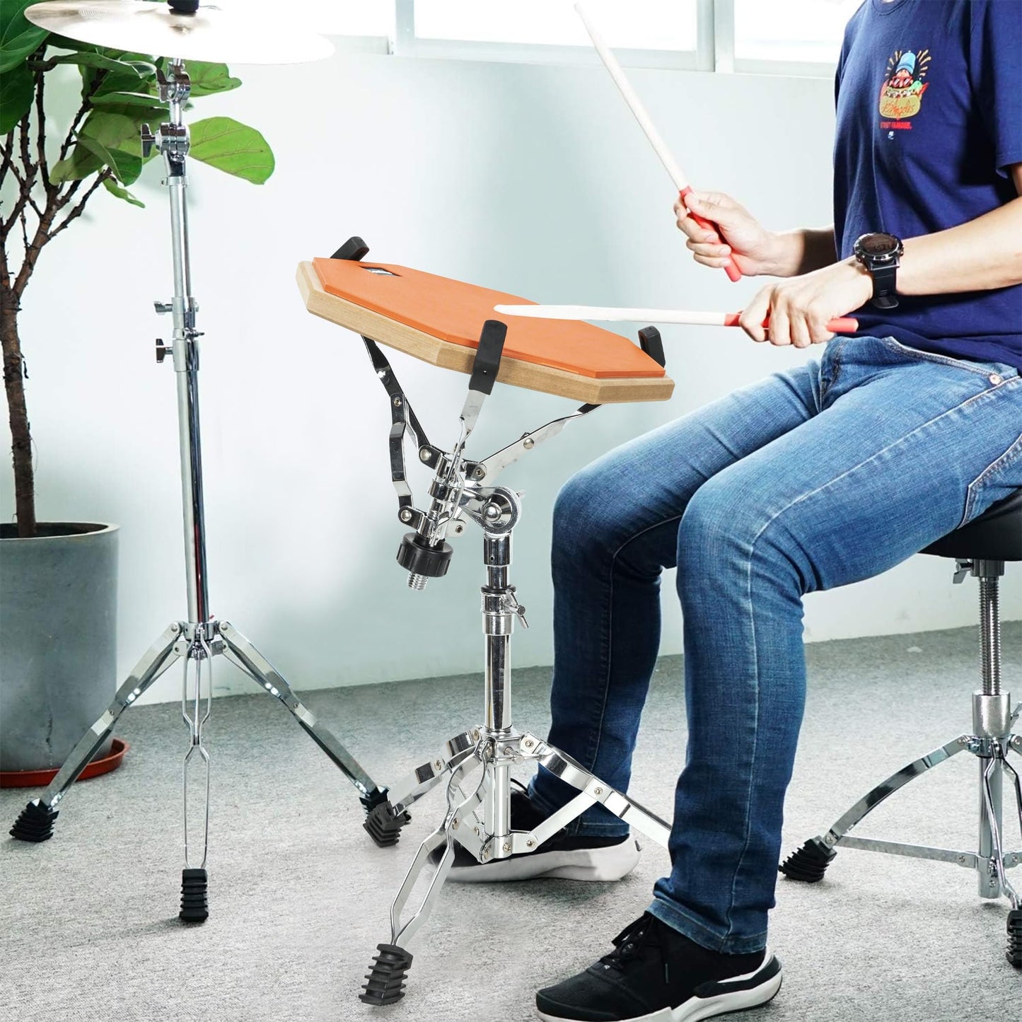 AKOZLIN Snare Drum Stand with Drum Sticks Holder Double Braced Tripod Snare Stand for 10 to 14 Inch Snare Drum Pad Height Adjustable 16.1 to 22 Inches