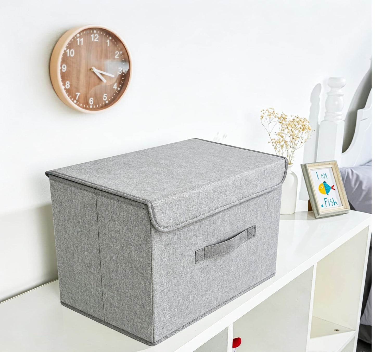 DIMJ Foldable Storage Box, 4 Pack Stackable Storage Bin Storage Box Organizer Large Storage Box with Lids and Handles Closet Organizers and Storage for Bedroom,Clothes Books (Ant Grey)