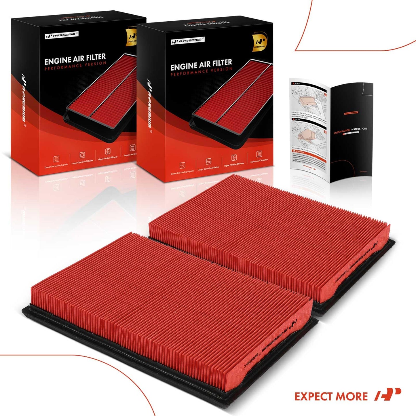 A-Premium 2-PC Pre-oiled Engine Air Filter Compatible with Nissan Rogue 08-13, Sentra 07-19, Juke 11-17, Rogue Select & Infiniti Q50, Q60, QX70, Q70, Q70L, FX35, FX37, FX50, M56