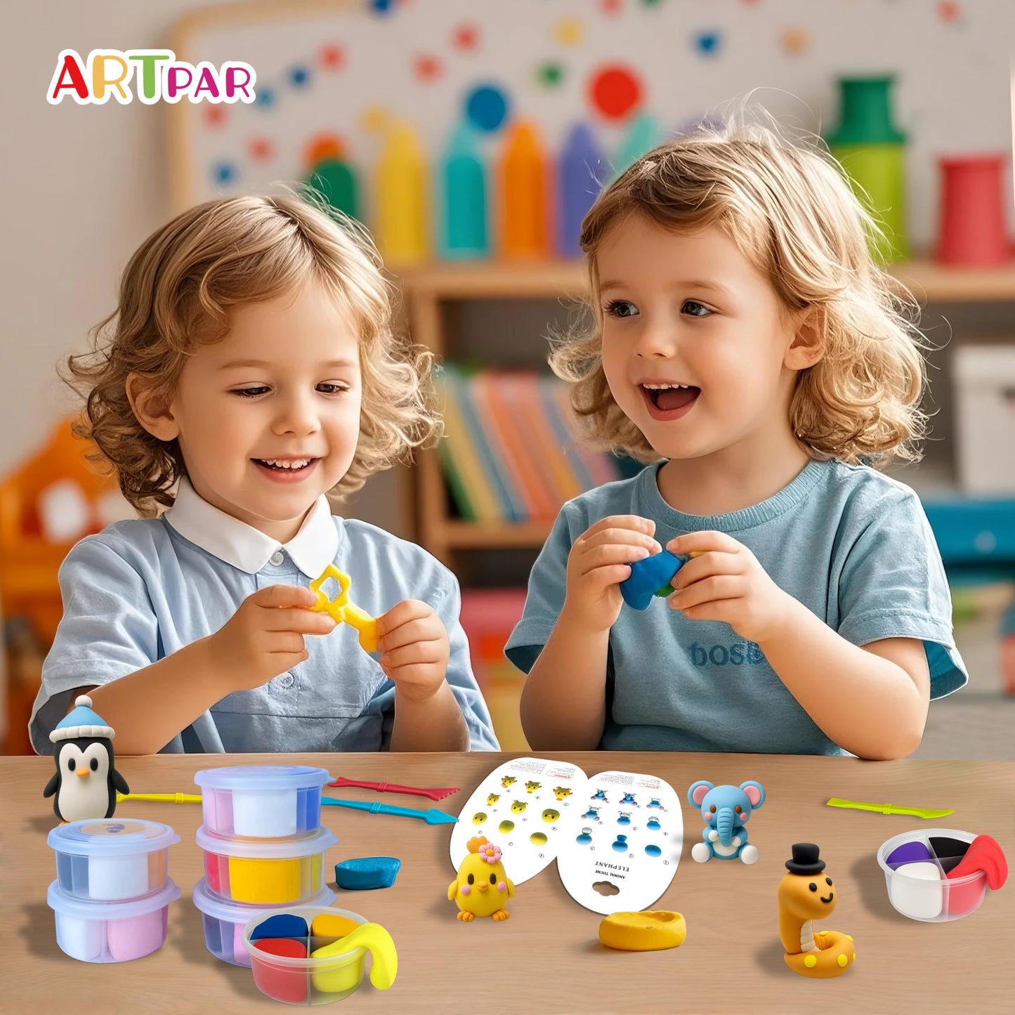 ARTPAR Air Dry Clay Kits for Kids-Modeling Magic Clay,12 Animals DIY Molding Clay Art Crafts Set,Ultra Light & Soft, Safe & Non-Toxic with Sculpting Tools & Tutorials, Unique Gifts for Boys & Girls