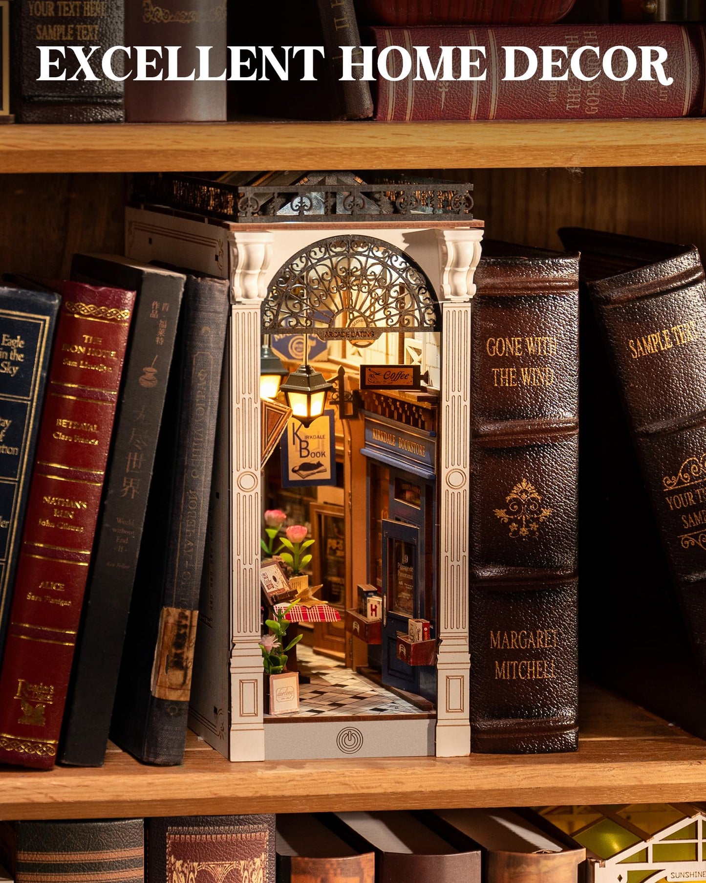 ROBOTIME DIY Book Nook Kits Dollhouse Room Bookstore Miniature House with LED Light 3D Wooden Puzzles for Adults Booknook Bookshelf Insert Decor Diorama Kit Unique Gifts(Arcade Dating)