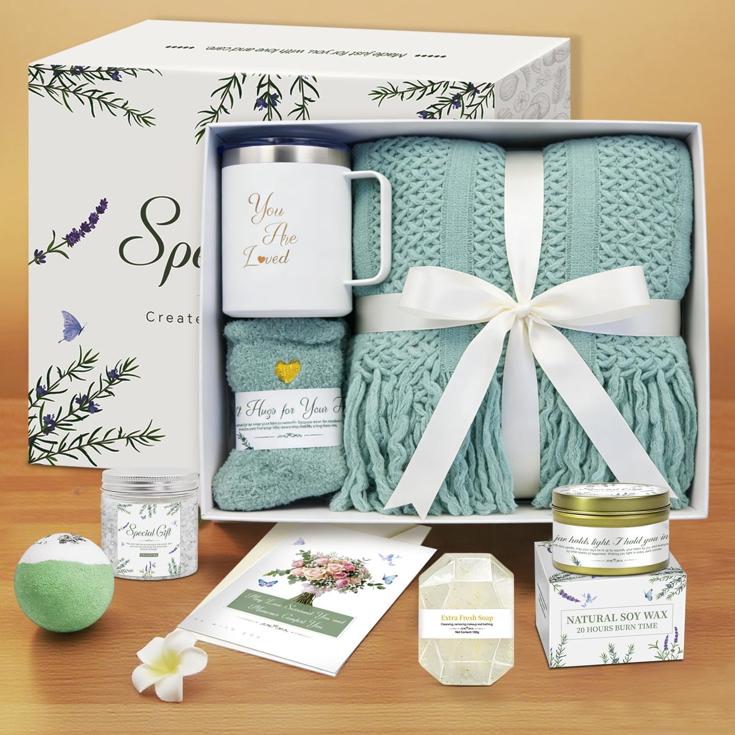 Gift Baskets for Women, Comfort Get Well Soon Gift Basket, Mothers Day Gifts for Mom Her Girlfriend Wife, Self Care Gifts for Women, Mom, Sister, Sympathy Birthday Care Package Spa Set with Blanket