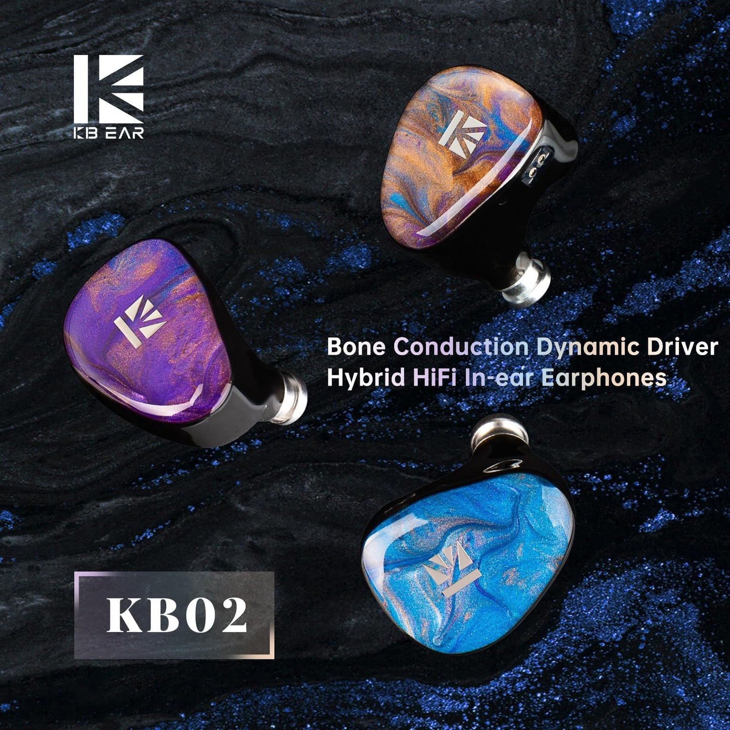 KBEAR KB02 Colorful Resin Shell in Ear Monitor Headphones, Bone Conduction Dynamic Driver Wired Earbuds, IEM Headphones HiFi Earphones with 2Pin 4N OFC Cable 3.5mm Plug for Singers Musicians, Blue