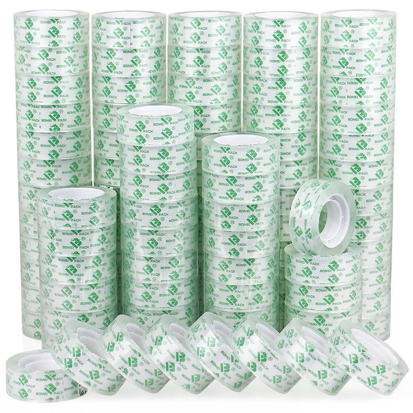 BOMEI PACK 96 Rolls Crystal Clear Transparent Tape, Stationery Tape Refills Rolls for Dispenser, 3/4 in x 900 in,1 inch Core, Gift Wrapping Clear Tape Bulk for Office, School and Home