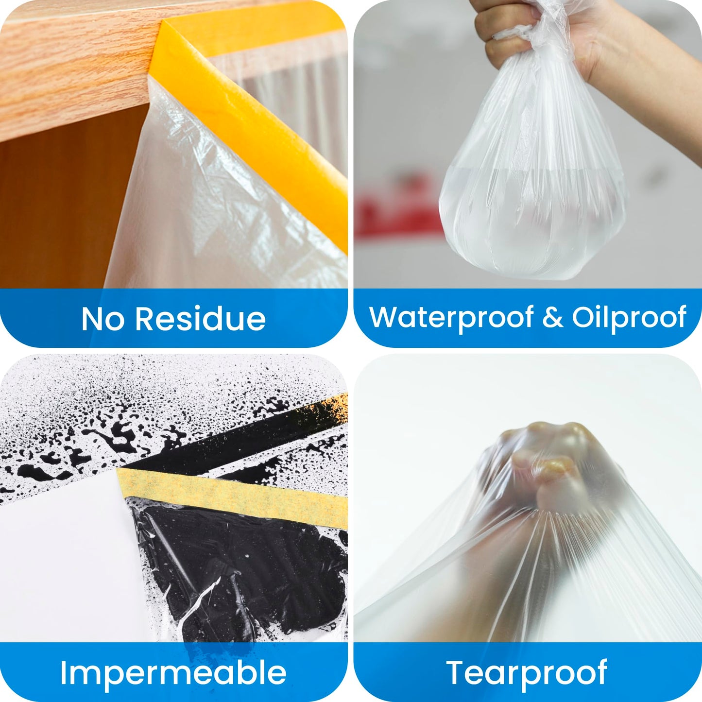 TAPEBEAR Upgrade Pre-Taped Masking Film Extra Thick, High Temp Tape and Drape 3-Size, Plastic Cover for Automotive, Painting, Plastic Sheeting Masking Tape Film for Auto, Floor, Furniture