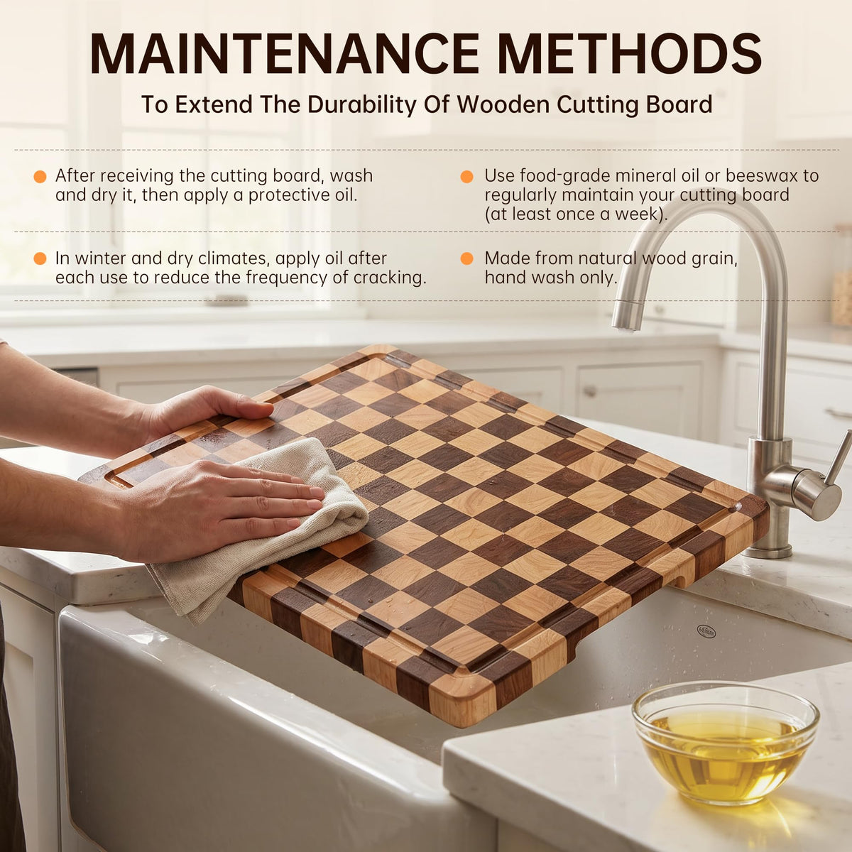 THETCHRY Cutting Boards for Kitchen, Checkered Cutting Board Upgraded, Acacia Wood Chopping Board with Juice Grooves & Handles, Large Butcher Block Serving Tray with Gift Box, 17" x 12" x 0.8"