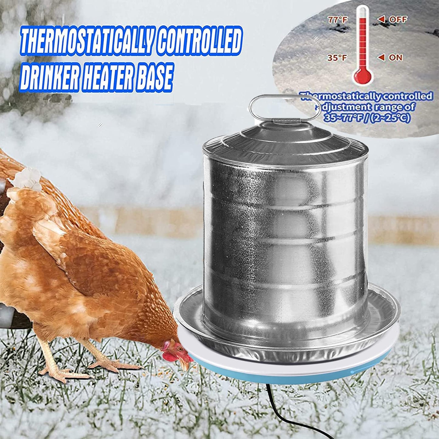BuerKeo Poultry Waterer Heated Base, Chicken Water Heater for Winter Pet Metal Base,125W Electric Safe Drinking Fountain Coop Accessories Feeder
