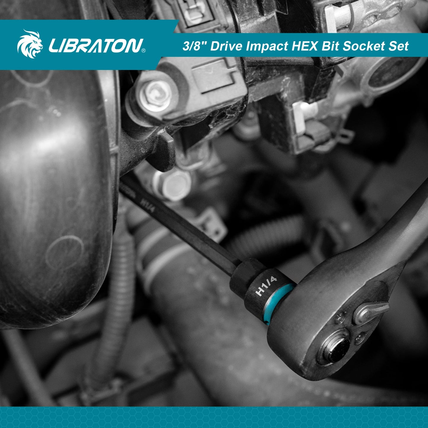 LIBRATON 3/8" Drive Long Impact Hex Bit Socket Set, Allen Bit Sockets, S2 Steel Hex Head Sockets, 20PCS Allen Wrench Socket, SAE&Metric Allen Bit Socket Set, 6" Long Allen Key Sockets, Blow Molded Box