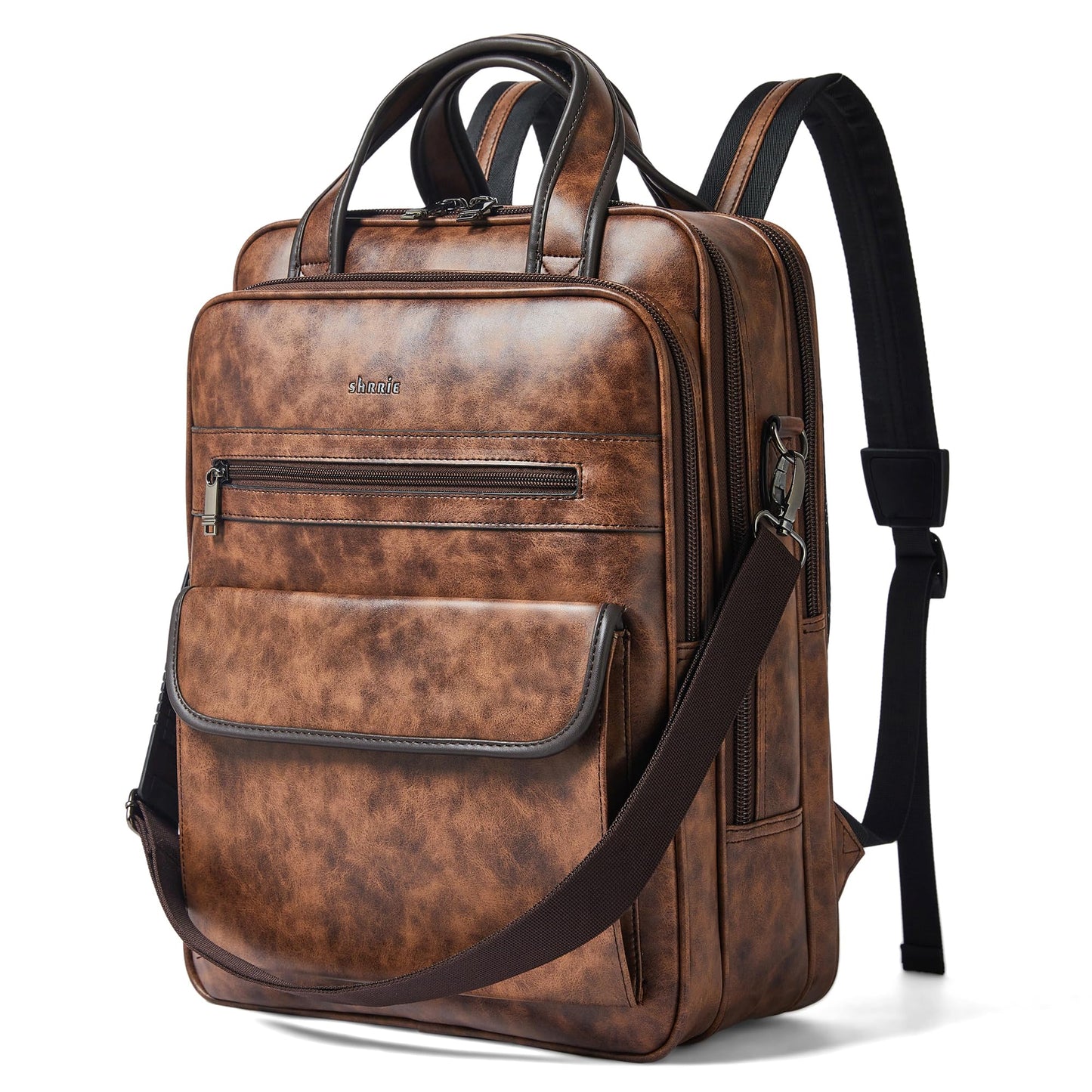 Laptop Backpack for Women and Men, 15.6 Inch Vegan Leather Computer Backpack Professional Water-Resistant Casual Daypack for Work Business College Travel Office,Two-toned Brown
