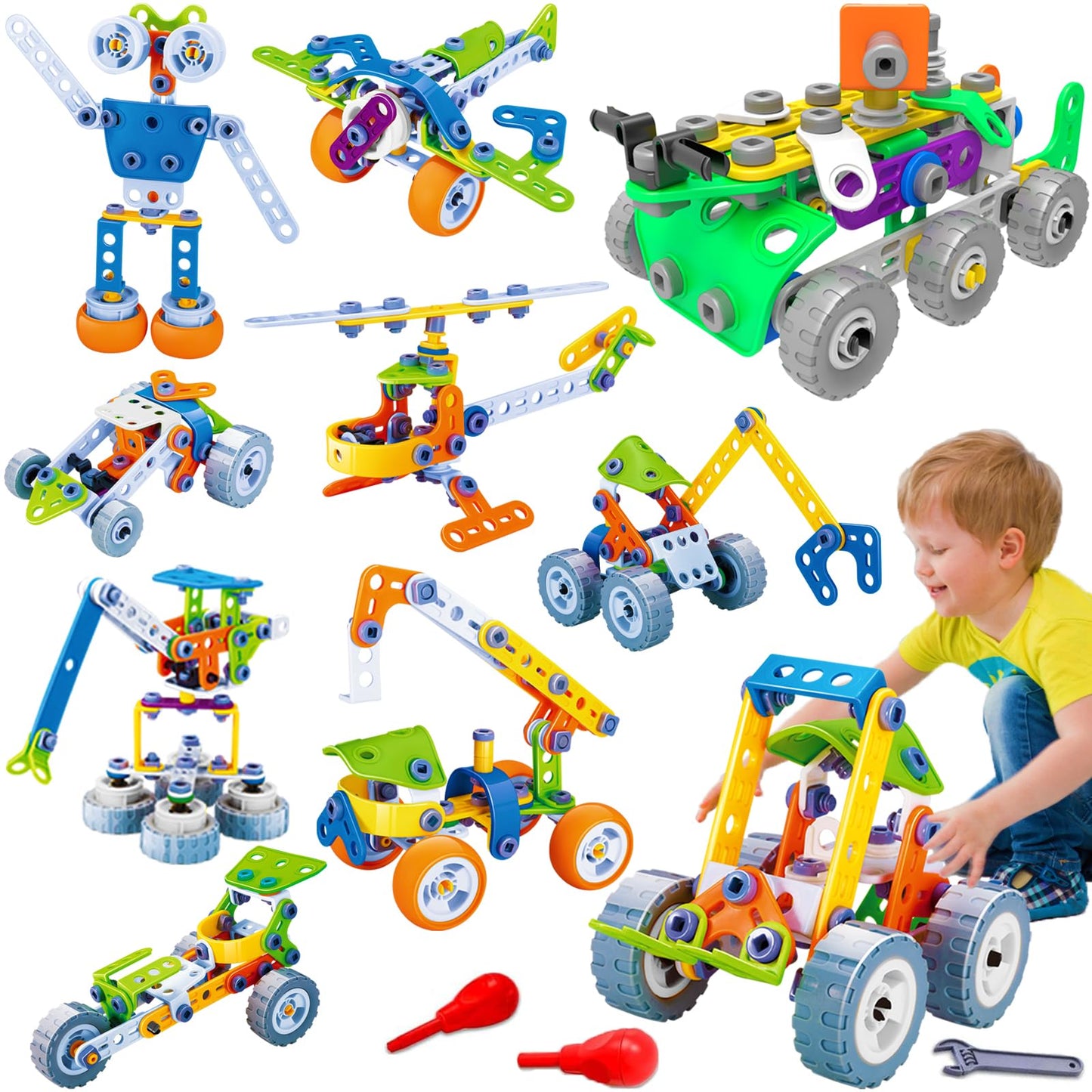 MOONTOY 175 Pieces STEM Building Toys for Kids Ages 4-8, Erector Set Construction Engineering Kit, 11-in-1 Creative Learning Activities, Birthday Gift for 4 5 6 7 Year Old Boys Girls