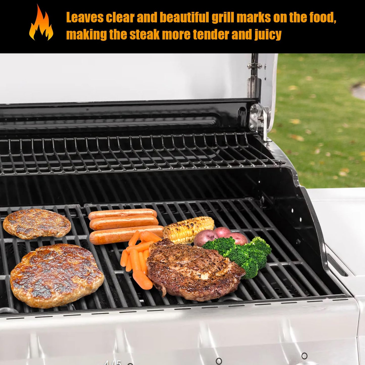 WEBROIL Grill Grates Replacement Part for Nexgrill 4 Burner 720-0830H 720-0670A 720-0783E 5 Burner 720-0888N,17" Cast Iron Cooking Grid for Charbroil 463241113,Kenmore 41516106210 Gas Grill,2 Pack
