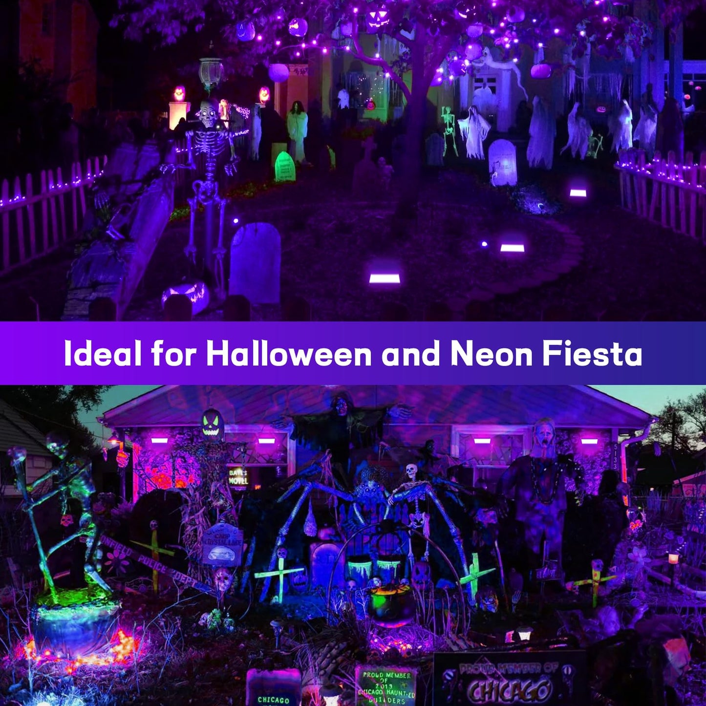 100W LED Black Light 2 Pack, ELWOKS Black Lights for Glow Party, Ultra Thin Black Lights Flood Lights with On/Off Switch, Glow in The Dark, for Party, Halloween, Body Painting