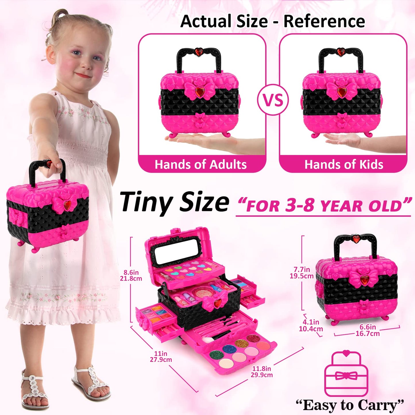 Teensymic Kids Makeup Kit for Girls, 54PCS Washable Makeup Toys, Age 3-13, Princess Theme, Girl Toys, Social Skill, Hand-Eye Coordination