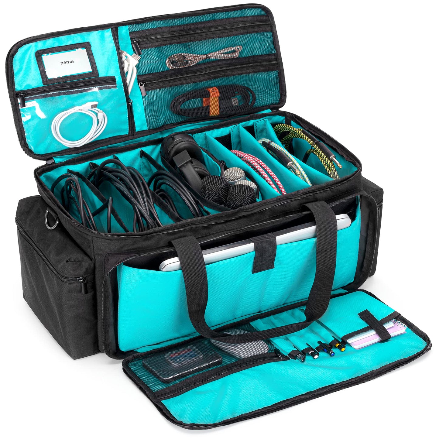 LoDrid Cable File Gig Bag with Detachable Padded Bottom & Dividers, DJ Wire Bag for 15.6” Laptop, Sound Equipment, DJ Gear, Musician Accessories.(Patented Design)