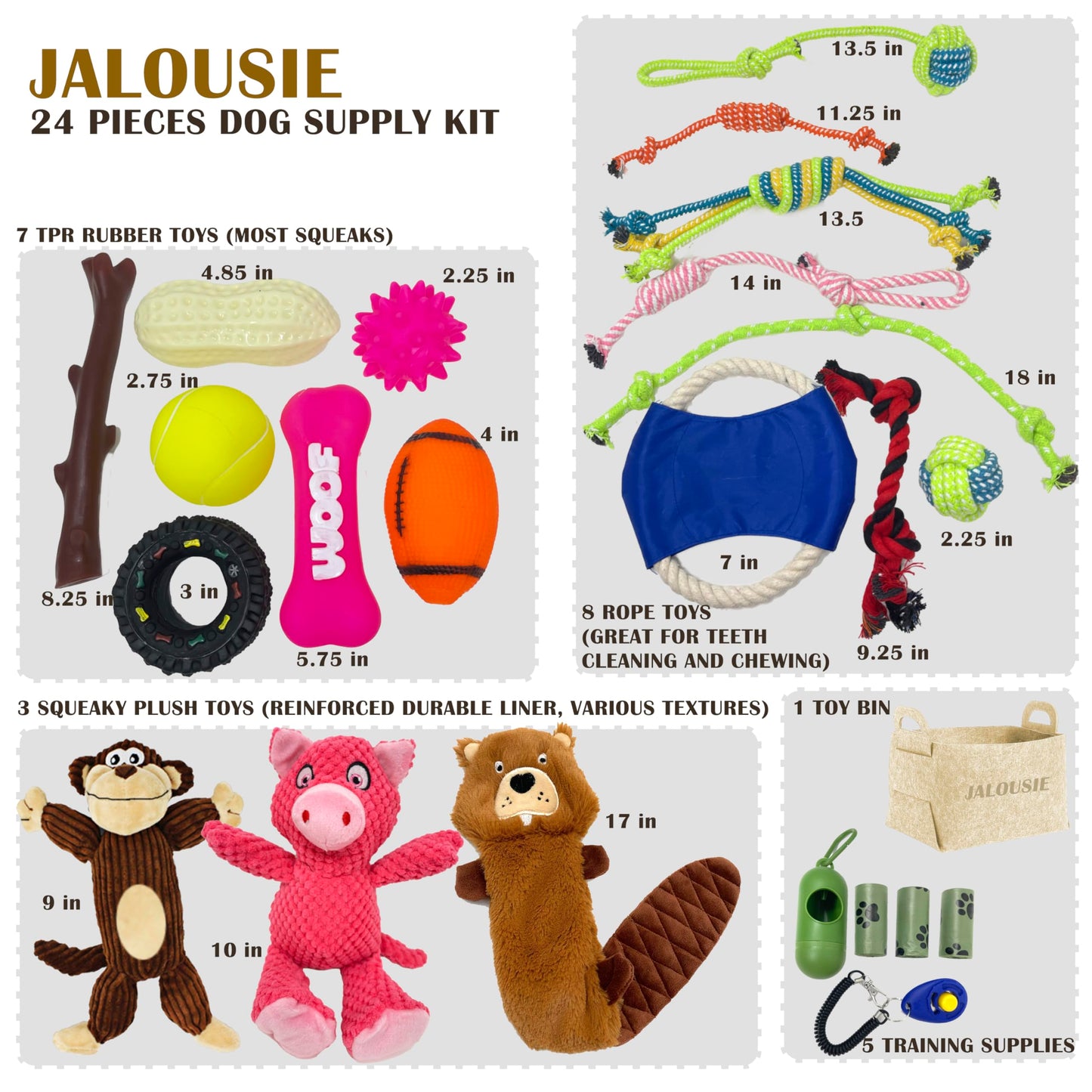 Jalousie Multipack Dog Squeaky Toys Bulk Bundle Pup Toy - Puppy Toys for Pets for Small Medium Breed (24 PCs Gift Basket)