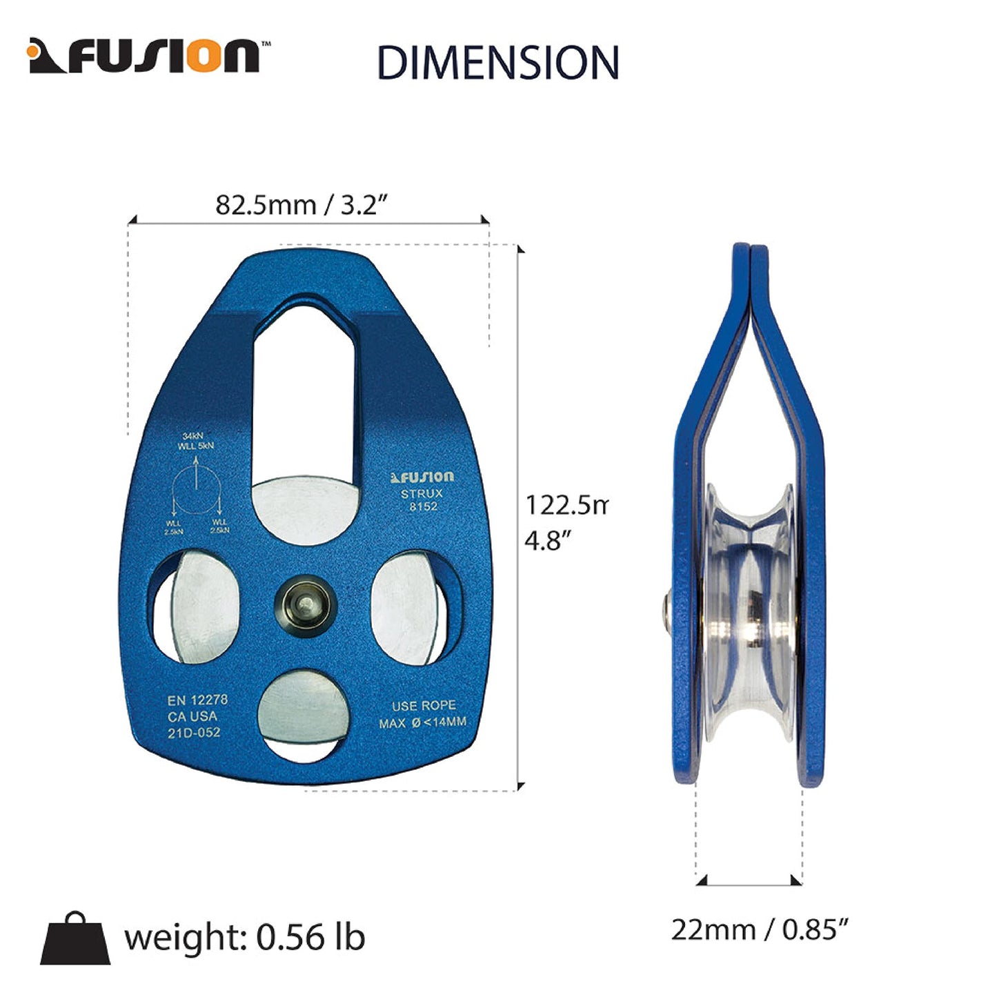 Fusion Climb Strux Aluminum Rescue Side Swing Pulley Blue 34KN