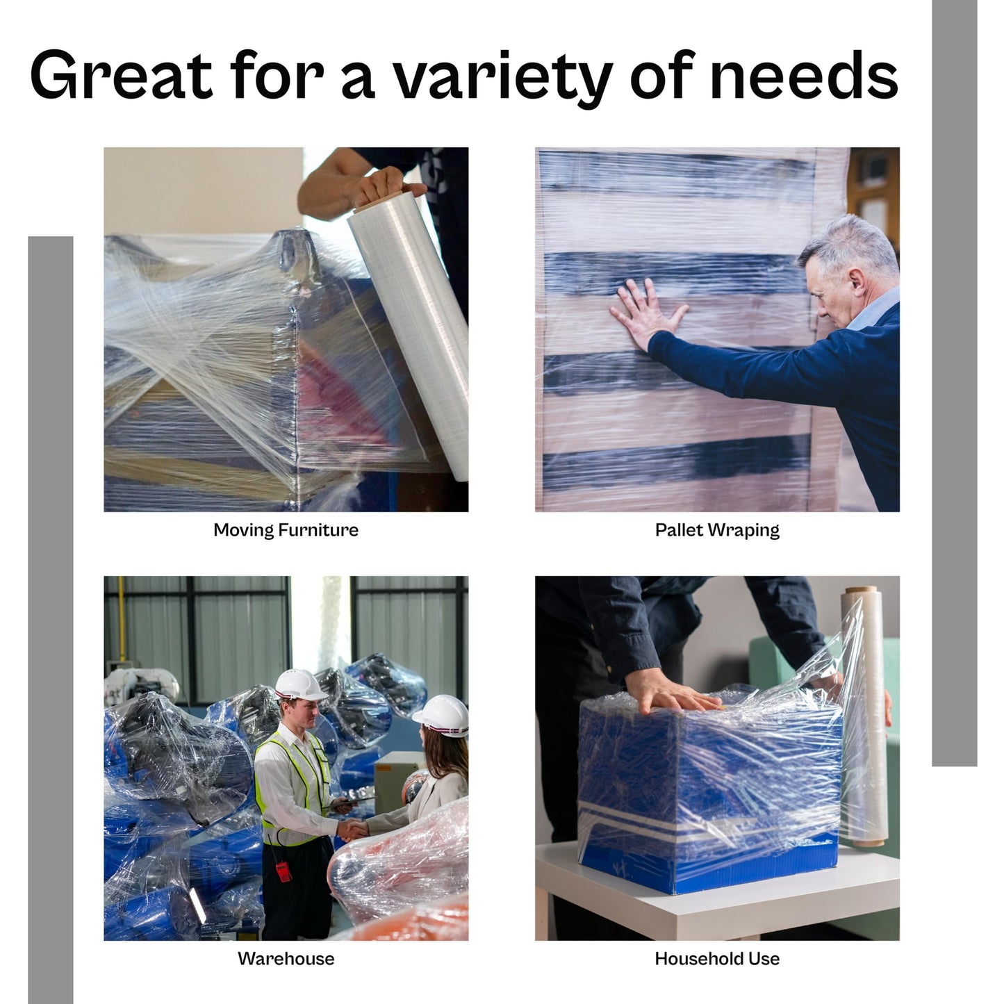 PSBM Hand Stretch Film/Wrap, 4 Rolls 16 Inch x 1476 Feet 80 Gauge Equivalent Ultra High Performance Industrial Strength Clear Shrink/Plastic Wrap for Moving, Shipping, Storing & Packing