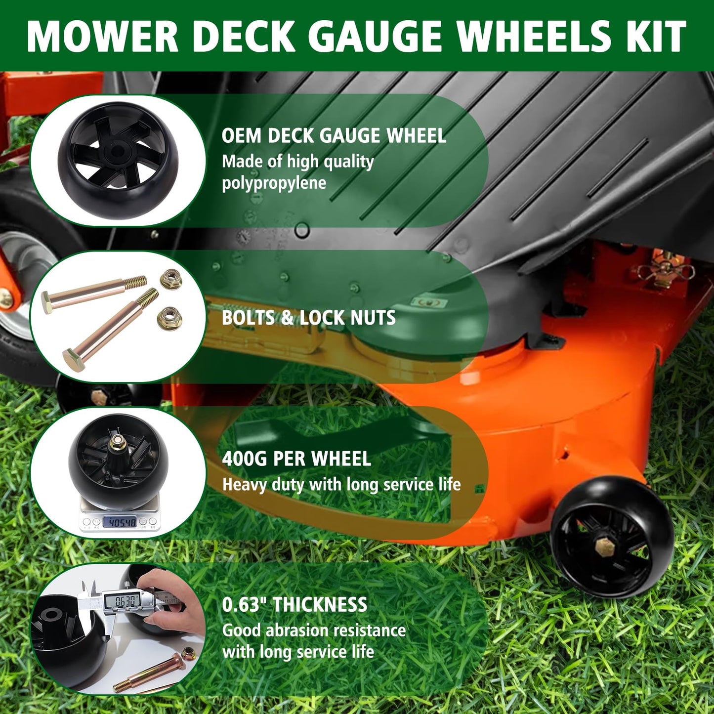 CheeMuii 8 Pack Mower Deck Wheels Kit Fit for Most 42" 46'' 48'' 50" 52'' and 54" Decks Replace for 532174873 589527301 734-04155 753-04856A Mower Deck Gauge Wheel