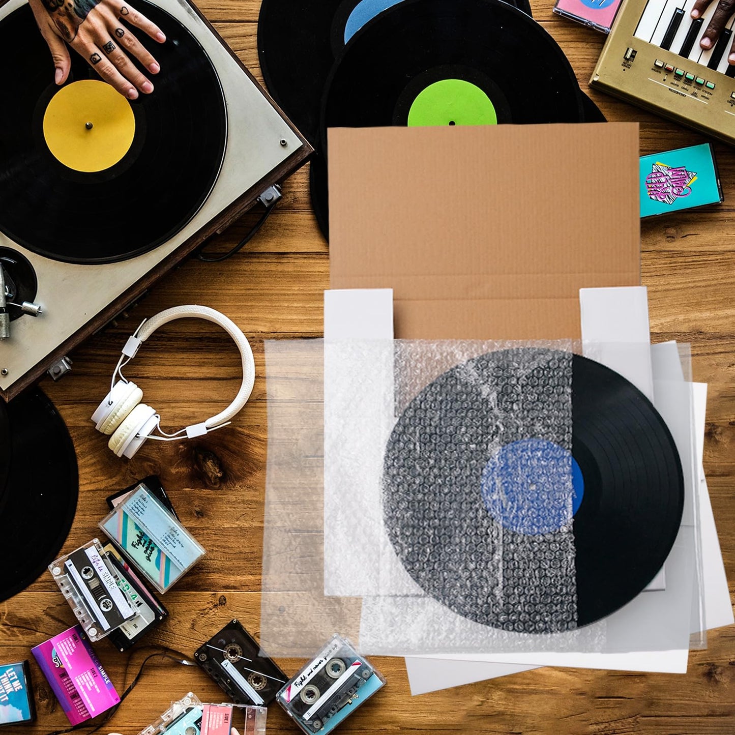SENONAPO Set of 18 Corrugated Cardboard Boxes for Vinyl Album, 12.9 X 1" (32.4 32.4 2.5 cm), White Box, Multiple Depths Packaging, Shipping, Moving, Storage & Supplies