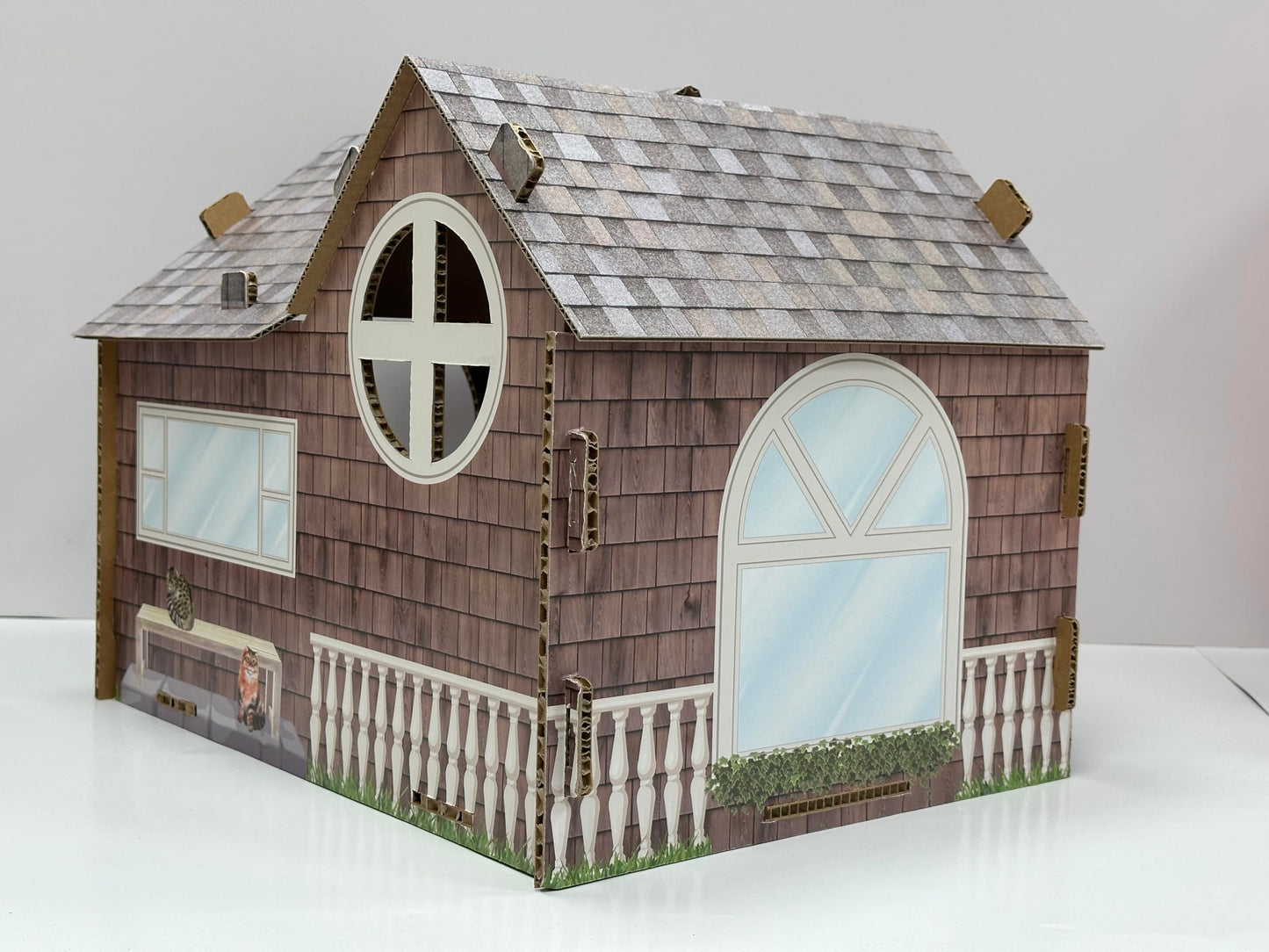 40EAST Cardboard Cat House Hideaway Playhouse with Cat Scratcher Scratching Pad_Cat Haven. (601, CH1, PAA230601)