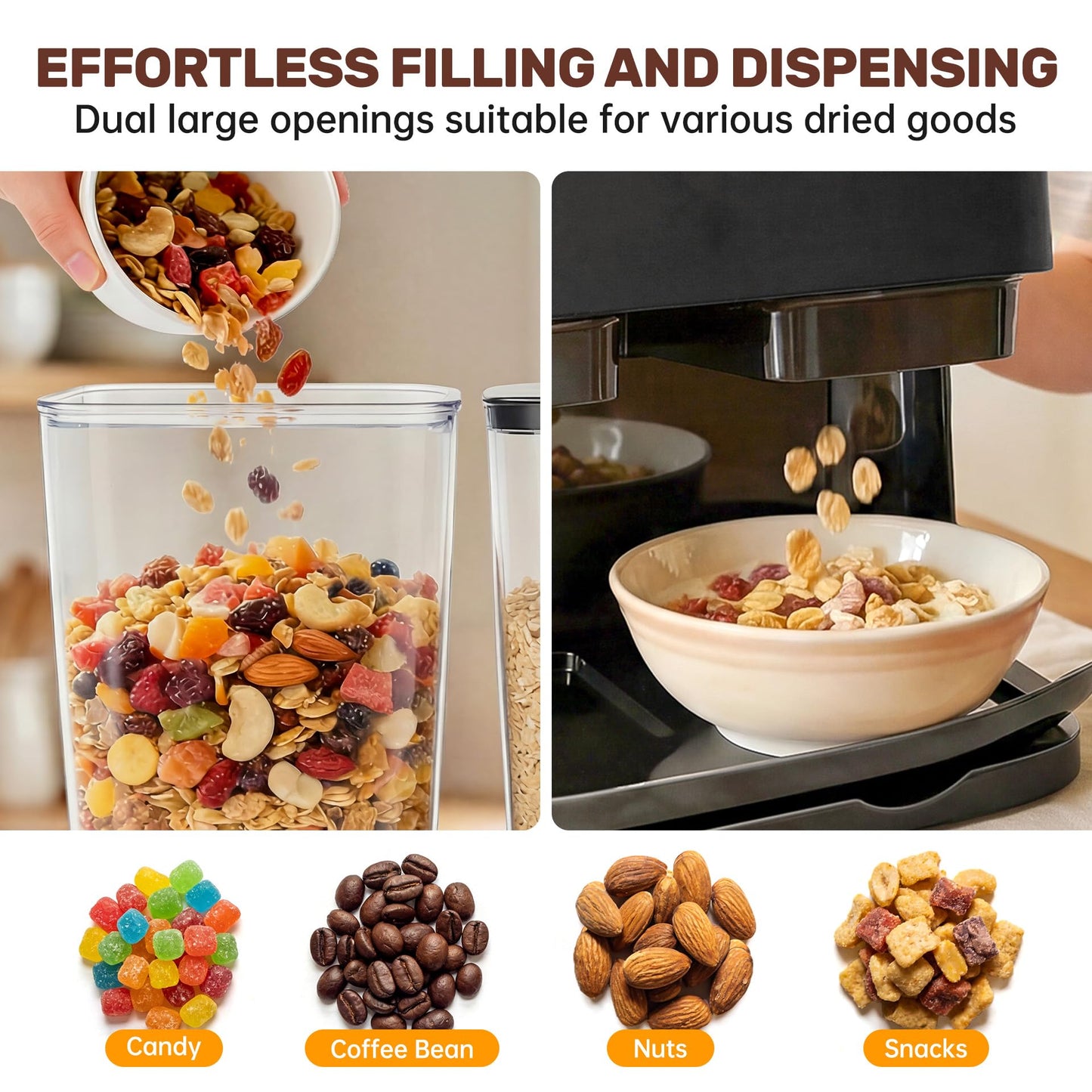 Adorabby Cereal Dispenser Countertop 2 Pack, Double 3L Airtight Cereal Storage Container for Kitchen Pantry, Large Capacity Clear Dry Food Organizer For Cereal, Nuts, Coffee Beans, Pet Food