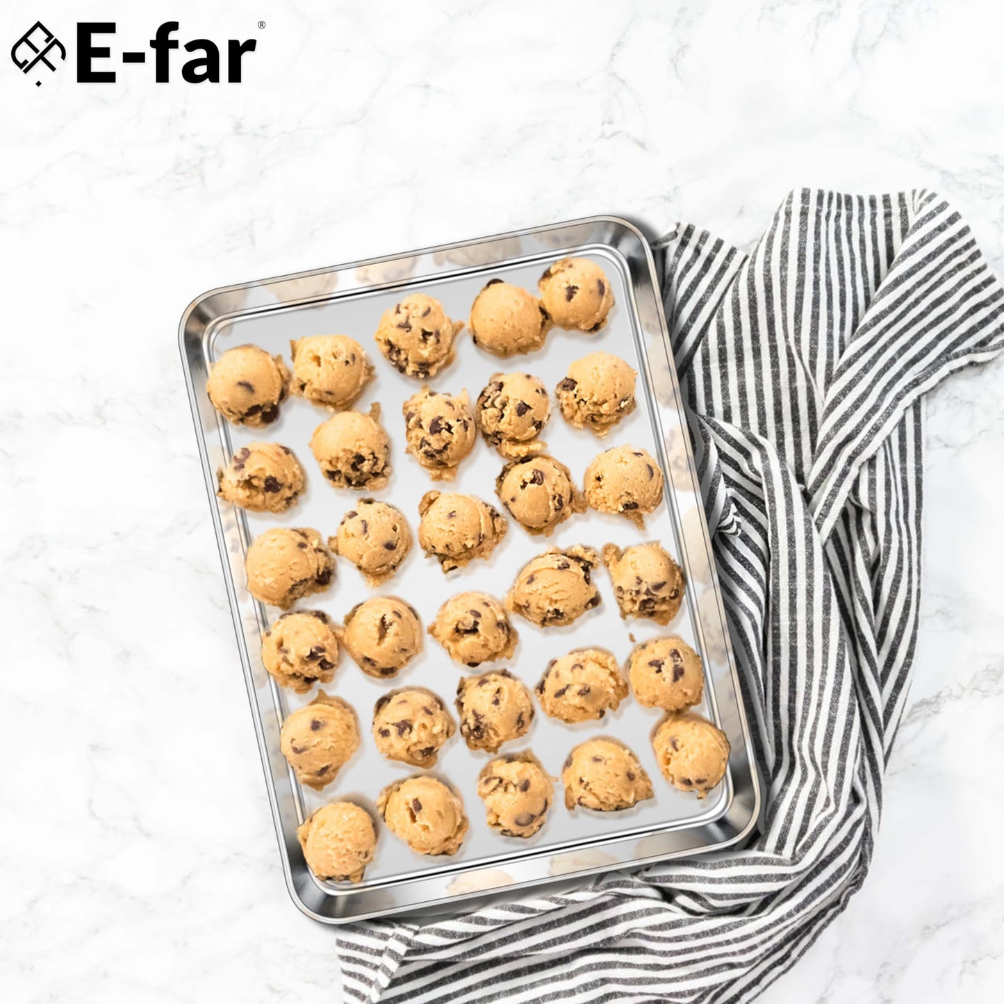 E-far Cookie Sheets Set of 4, 18”x13” Stainless Steel Baking Sheet Pans for Oven, Large Non Toxic Metal Baking Tray for Baking Roasting, Healthy & Rust Free, Mirror Finish & Dishwasher Safe