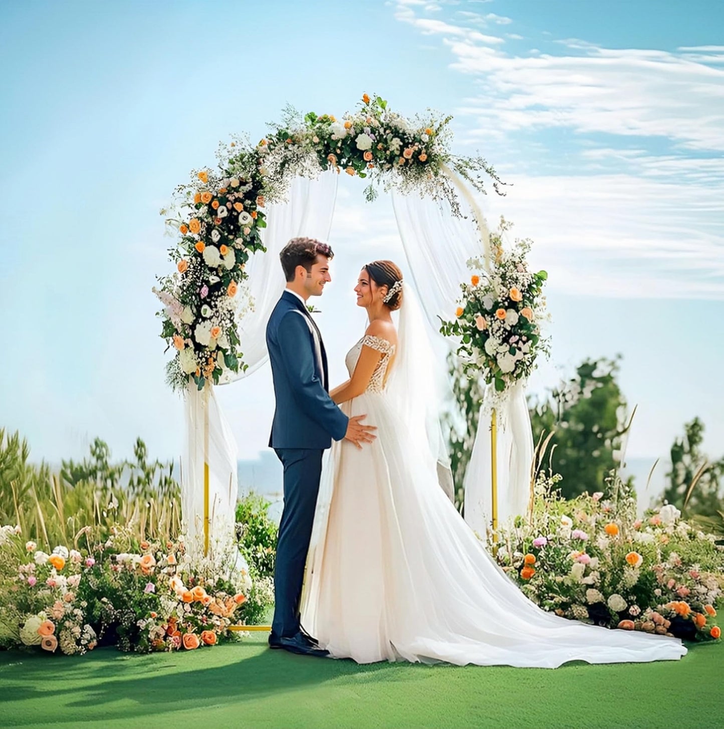 7.2 FT Wedding Arch Backdrop Stand Metal Wedding Arches for Ceremony, Gold Balloon Arch Stand for Wedding Birthday Party Baby Shower Decoration