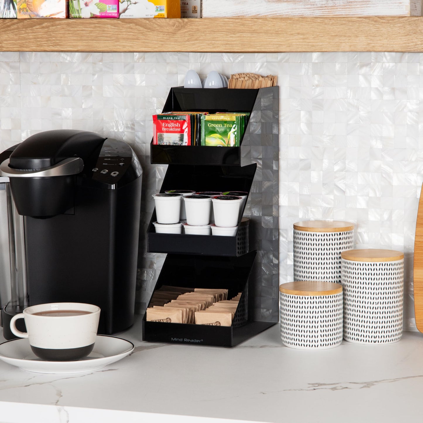 Mind Reader Coffee Tea Utensil and Condiment Station, Countertop Organizer, Coffee Bar, Kitchen, 15.2Lx22.9Wx40.6Hcm, Black