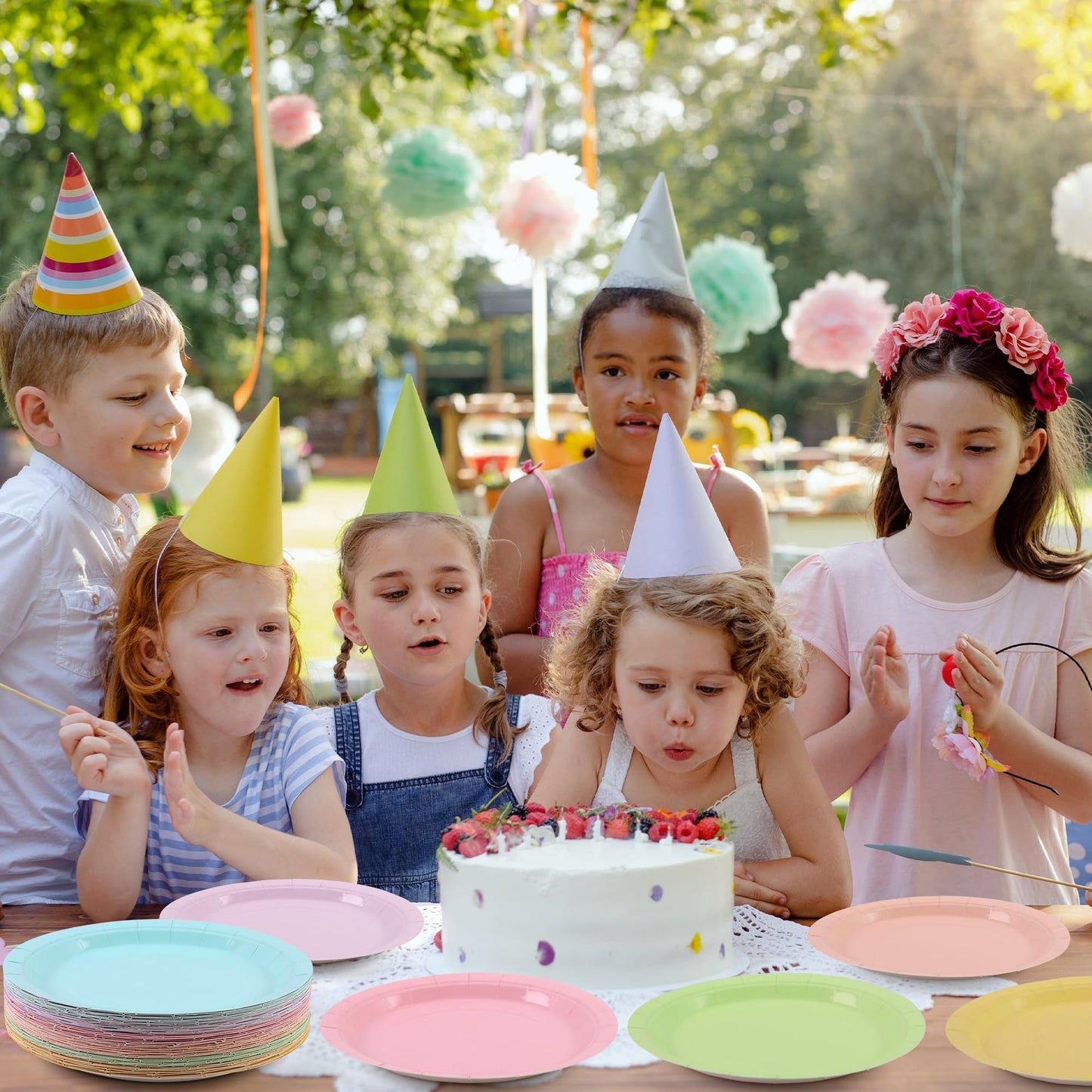 Breroa 72 Pieces 9 Inch Pastel Rainbow Paper Plates Disposable Heavy Duty Paper Plate Sustainable Dinner Dessert Plate Decorative Plates Bulk for Parties, Holidays, Picnics
