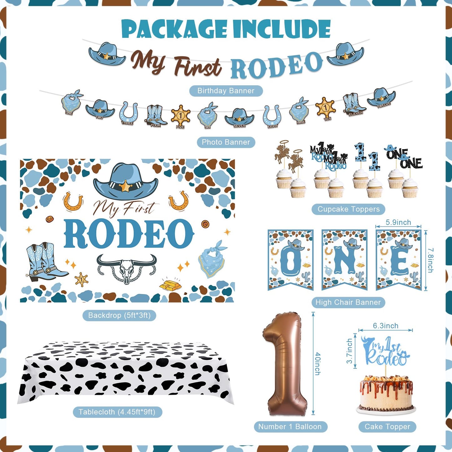 My First Rodeo Decorations Boy, Cowboy 1st Birthday Party Decorations, Cowboy Balloon Arch Kit Western Party Supplies Backdrop Tablecloth Photo Banner for 1st Rodeo Birthday Party Decor Boy