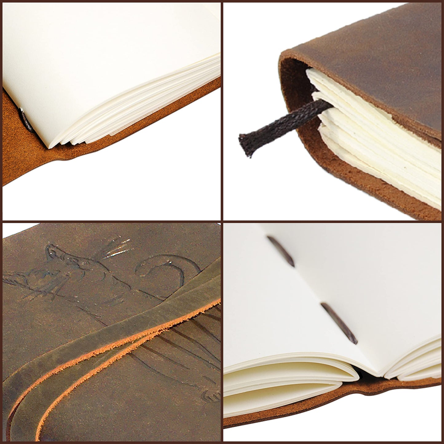 Genuine Leather Journal - Embossed Cat Design | Carnet de Notes en Cuir Journal avec Motif Chat | Beautiful A5 Handmade Travel Diary, Vintage Writing Bound Notebook Antique Soft Rustic 6"x8" | 21x15 cm Engraved Unlined Paper for Notes Perfect Sketchbook +