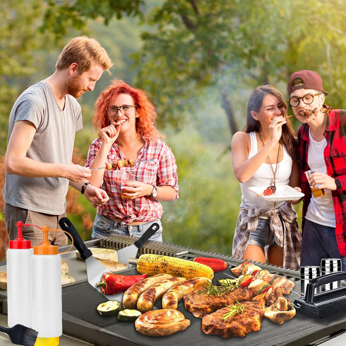 Bbcuepro 16 PCS Griddle Accessories Kit - Stainless Steel Flat Top Grill Spatula Kit for Outdoor Barbecue Teppanyaki Camping Cooking, Blackstone and Camp Chef - Professional Grill BBQ Spatula Set
