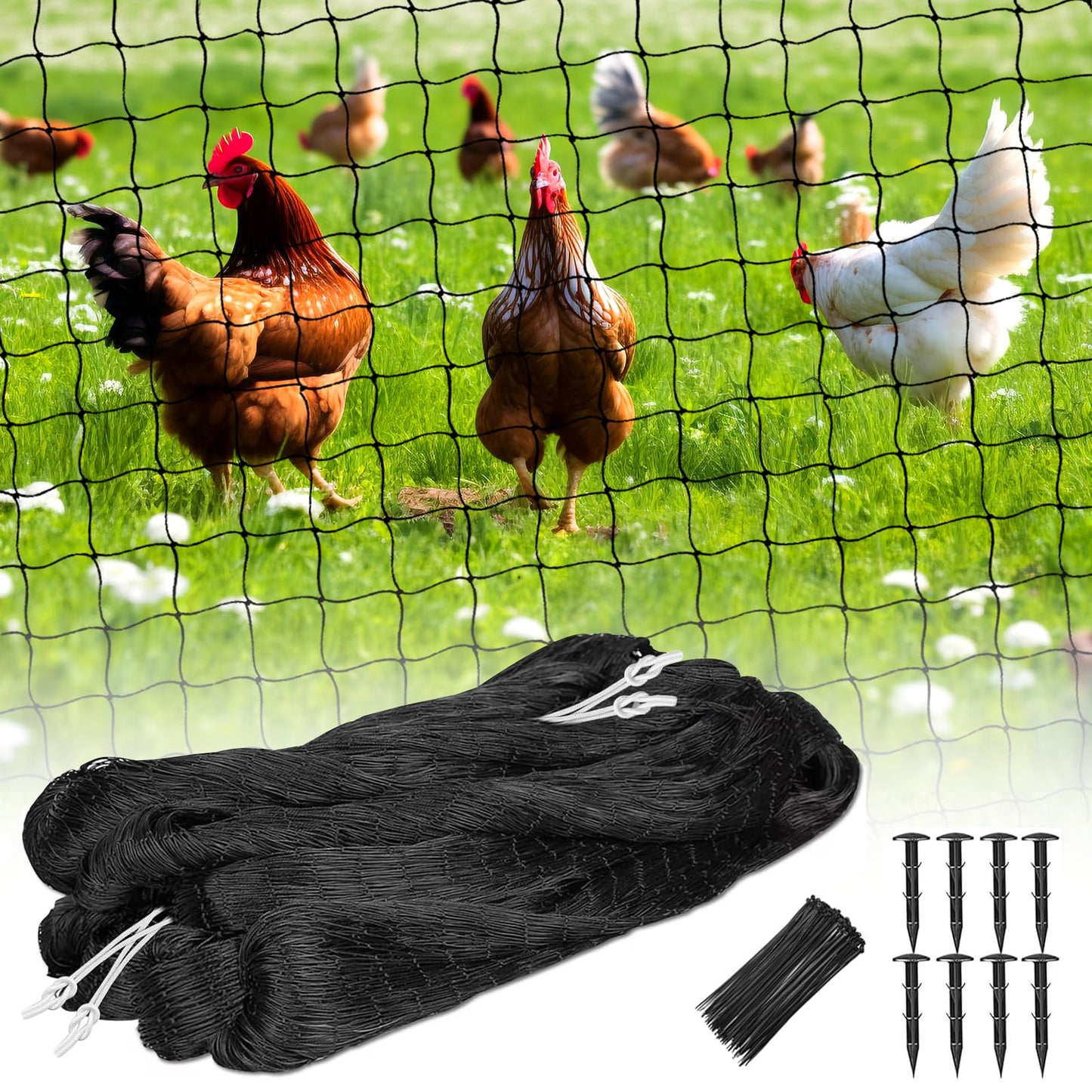 Bird Net 25'x50' With 1" Mesh Nylon Netting for Garden, Poultry, Heavy Duty Aviary, Chicken Coop, Deer Fence, Fruit Tree Protection, Pest Control and Trellis