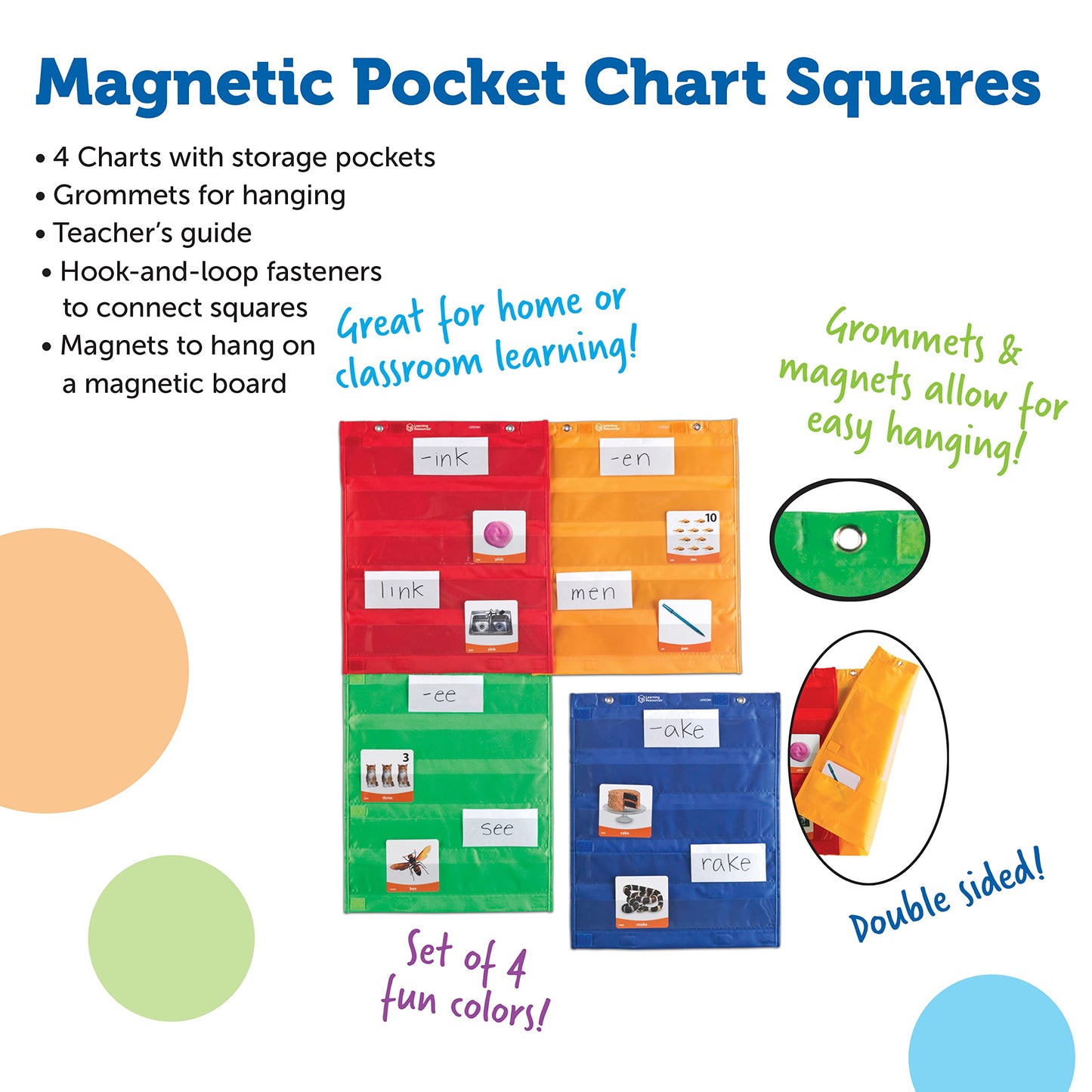 Learning Resources LER2384 Magnetic Pocket Chart Squares, Classroom/Teacher Organizer, All Grades, Set of 4