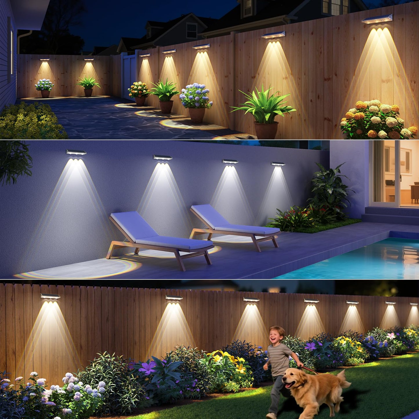 Yilaie Solar Lights Outdoor-IP67 Waterproof 3000K/4500K/6500K,High Brightness LED Solar Fence Lights,Solar Wall Light for Outside Backyard/Railing/Step/Patio/Stair Railings/Pool (8Pack)